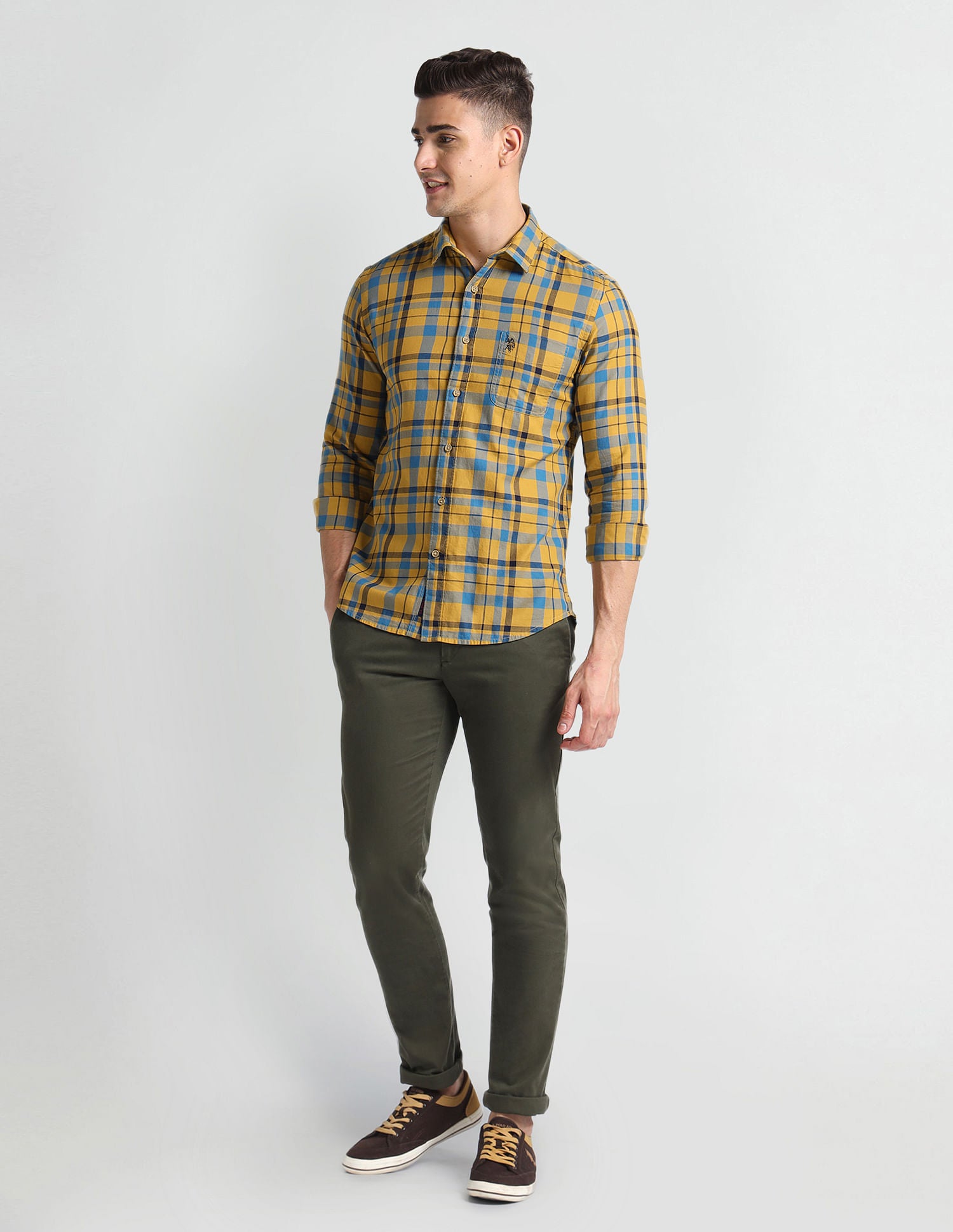 Tartan Check Twill Shirt Ochre - U.S. Polo Assn. India | Large