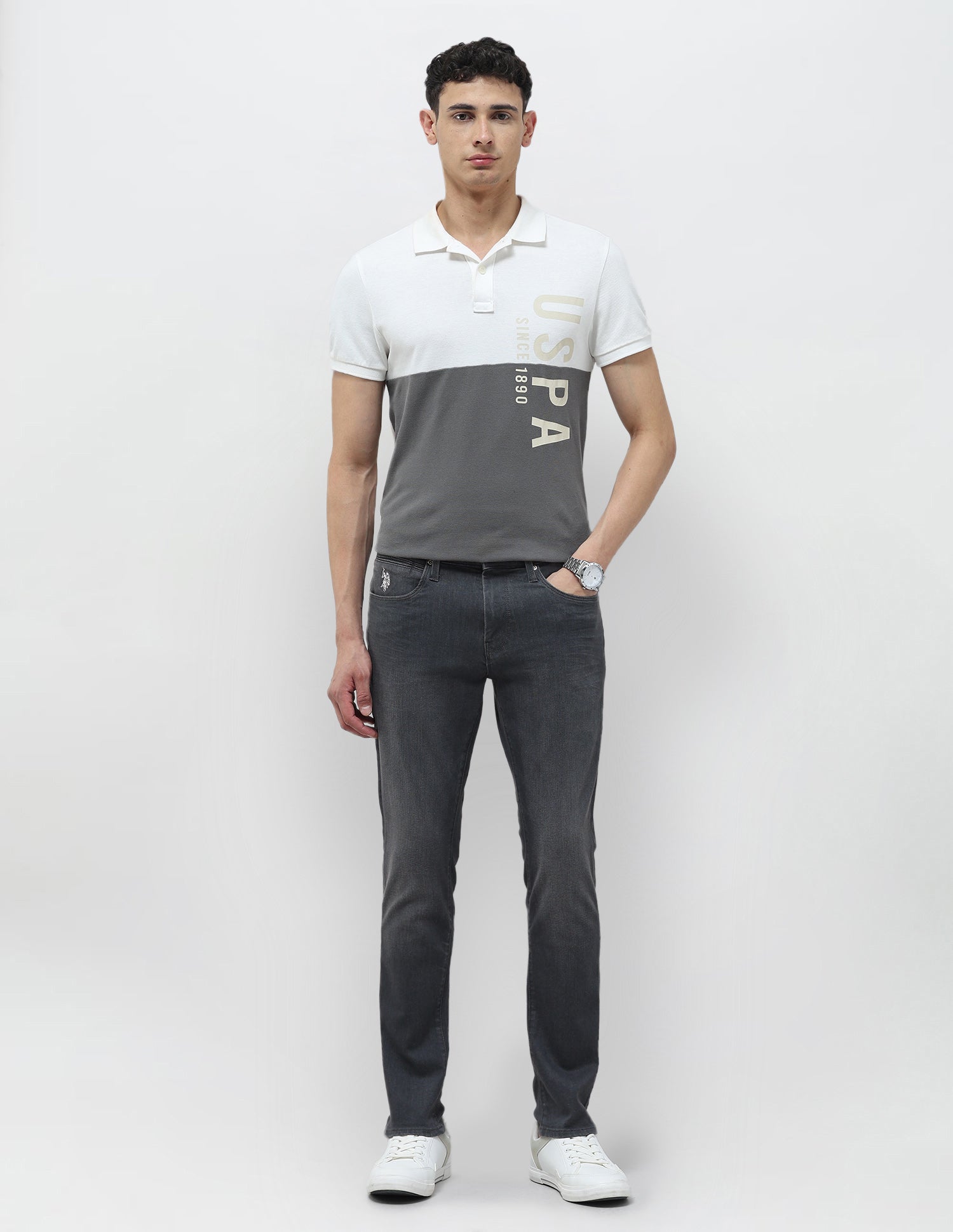 Brandon Slim-Tapered Fit Grey Jeans Dark Grey Wash - U.S. POLO ASSN. | Large