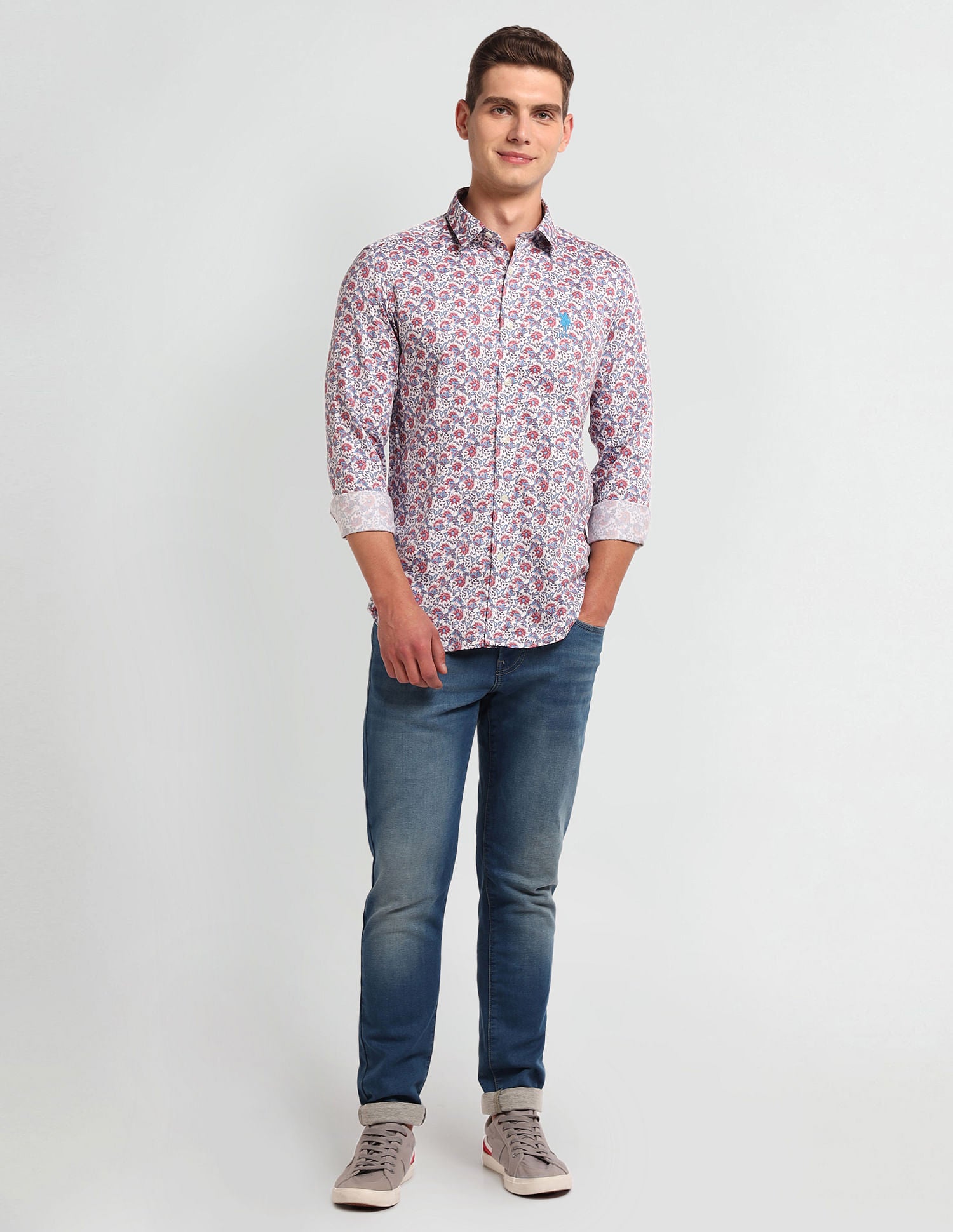 Floral Print Slim Fit Shirt Pink - U.S. Polo Assn. India | Large