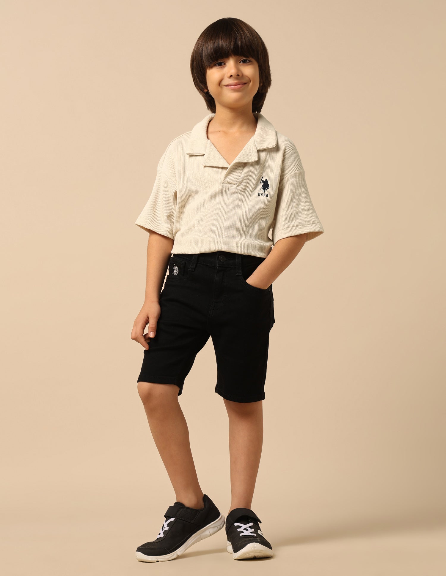 Boys Vertical Striped Boxy Fit Polo Shirt Ecru - U.S. POLO ASSN. | Large