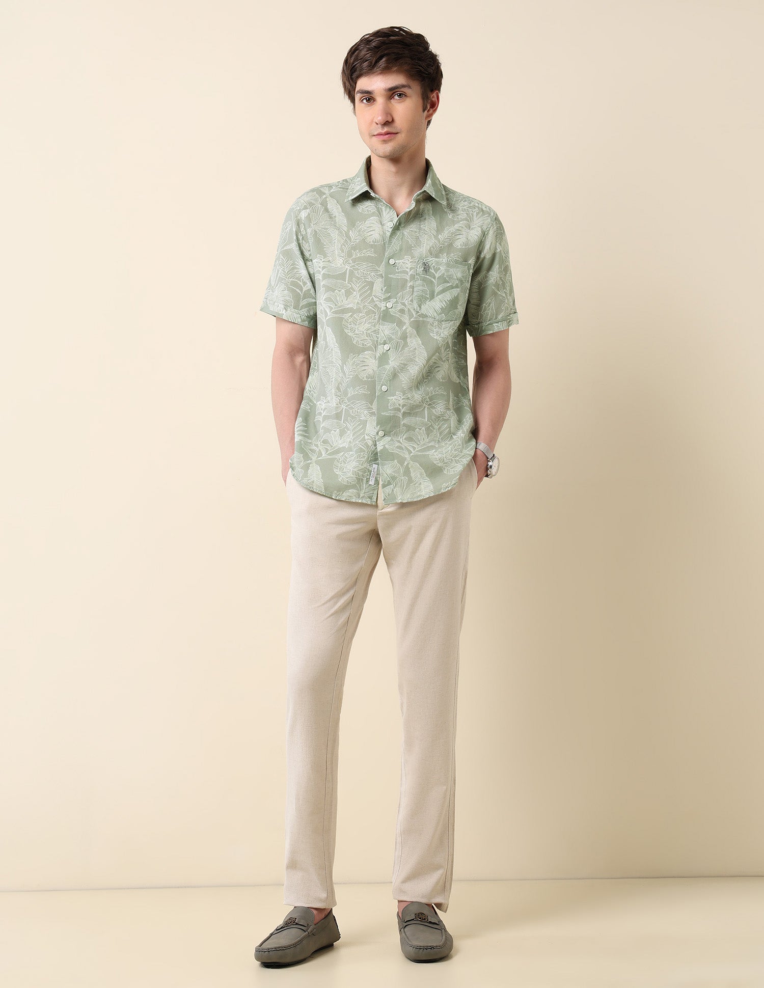 Tropical Printed Tailored Fit Shirt Sage - U.S. Polo Assn. India | Large