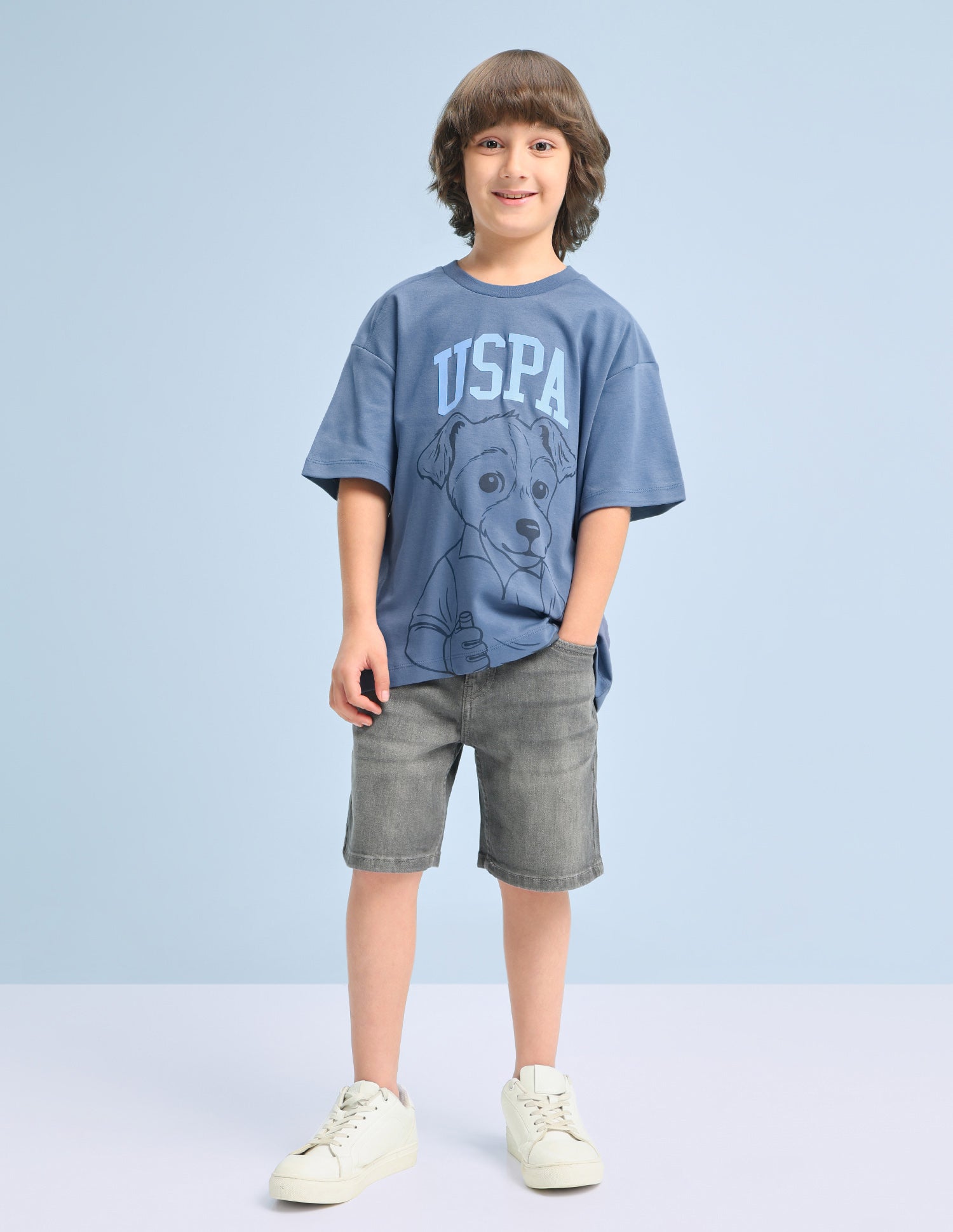 Graphic Brand Printed Oversized Fit T-Shirt Blue - U.S. Polo Assn. India | Large