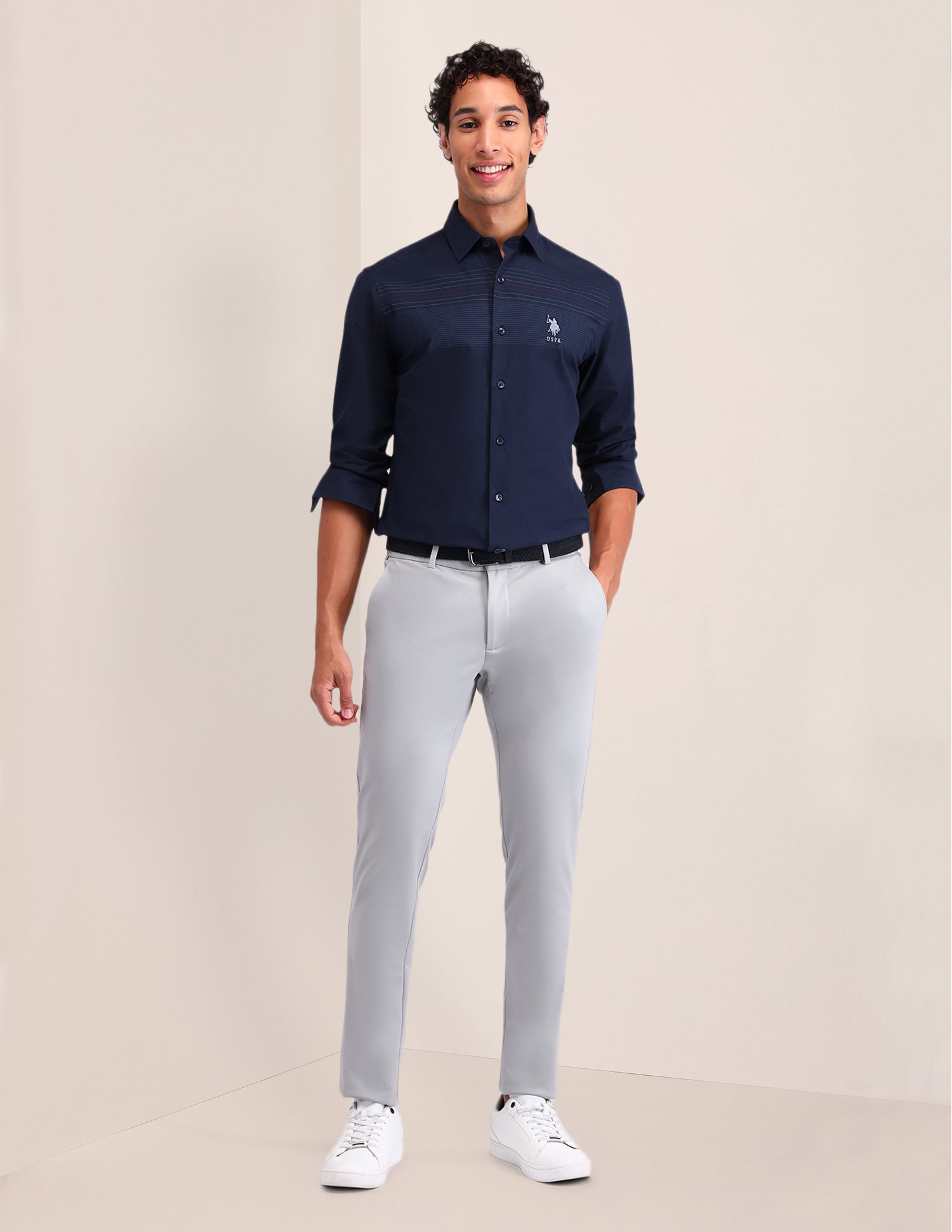 Horizontal Striped Tailored Fit Shirt Navy - U.S. Polo Assn. India | Large