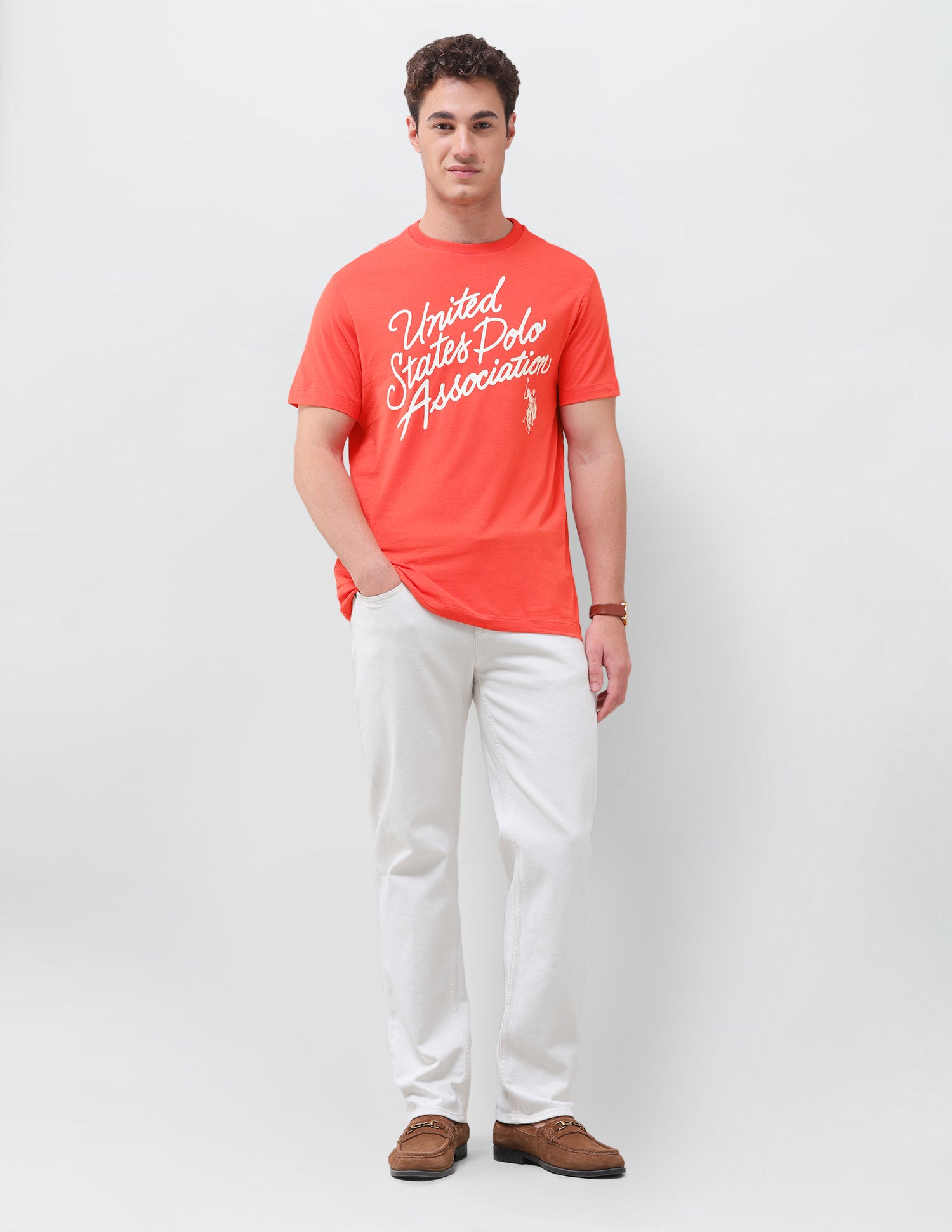 Typographic Brand Printed Regular Fit T-Shirt Red - U.S. Polo Assn. India | Large