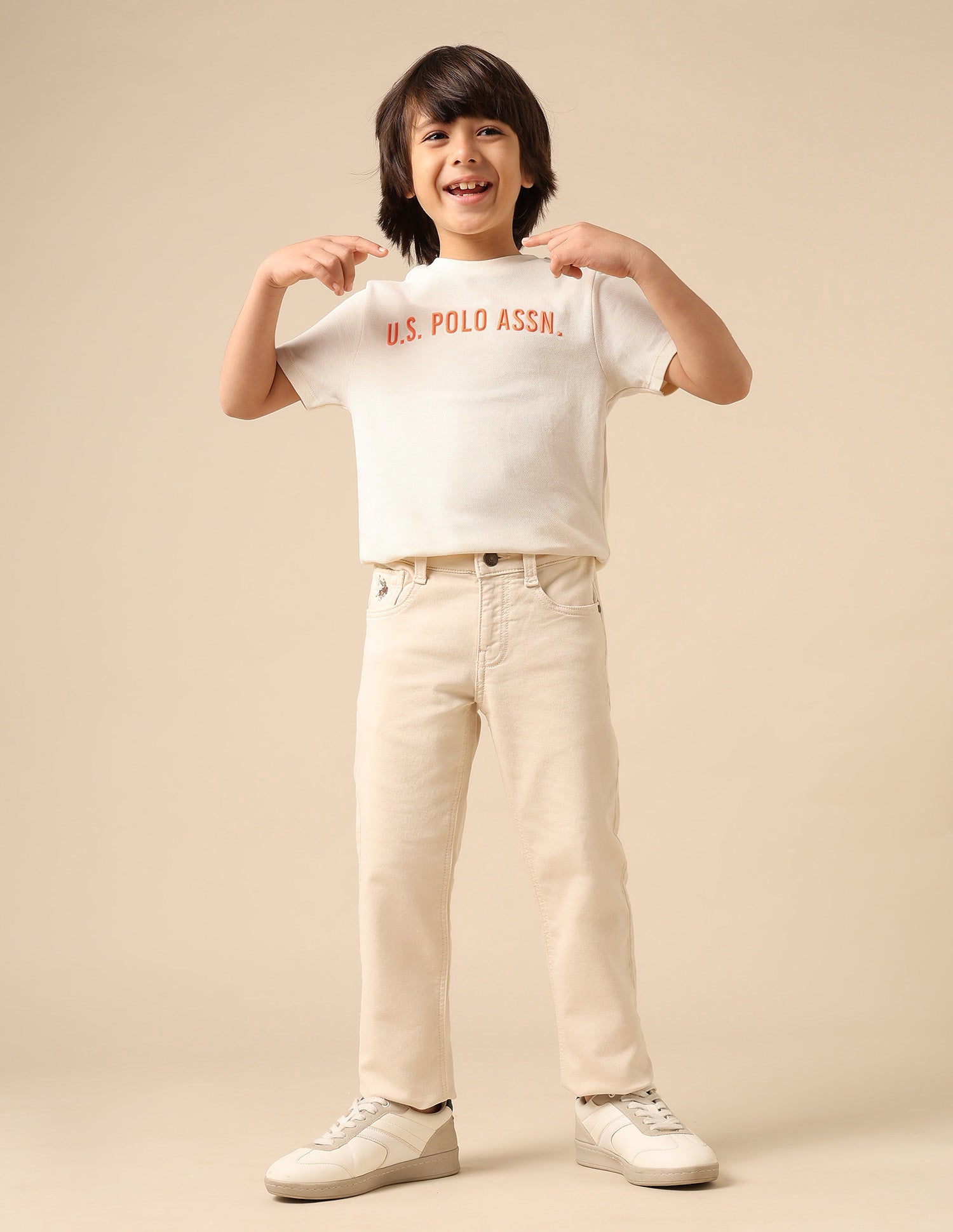 Boys Pure Cotton Brand Embossed T Shirt Off White - U.S. POLO ASSN. | Large