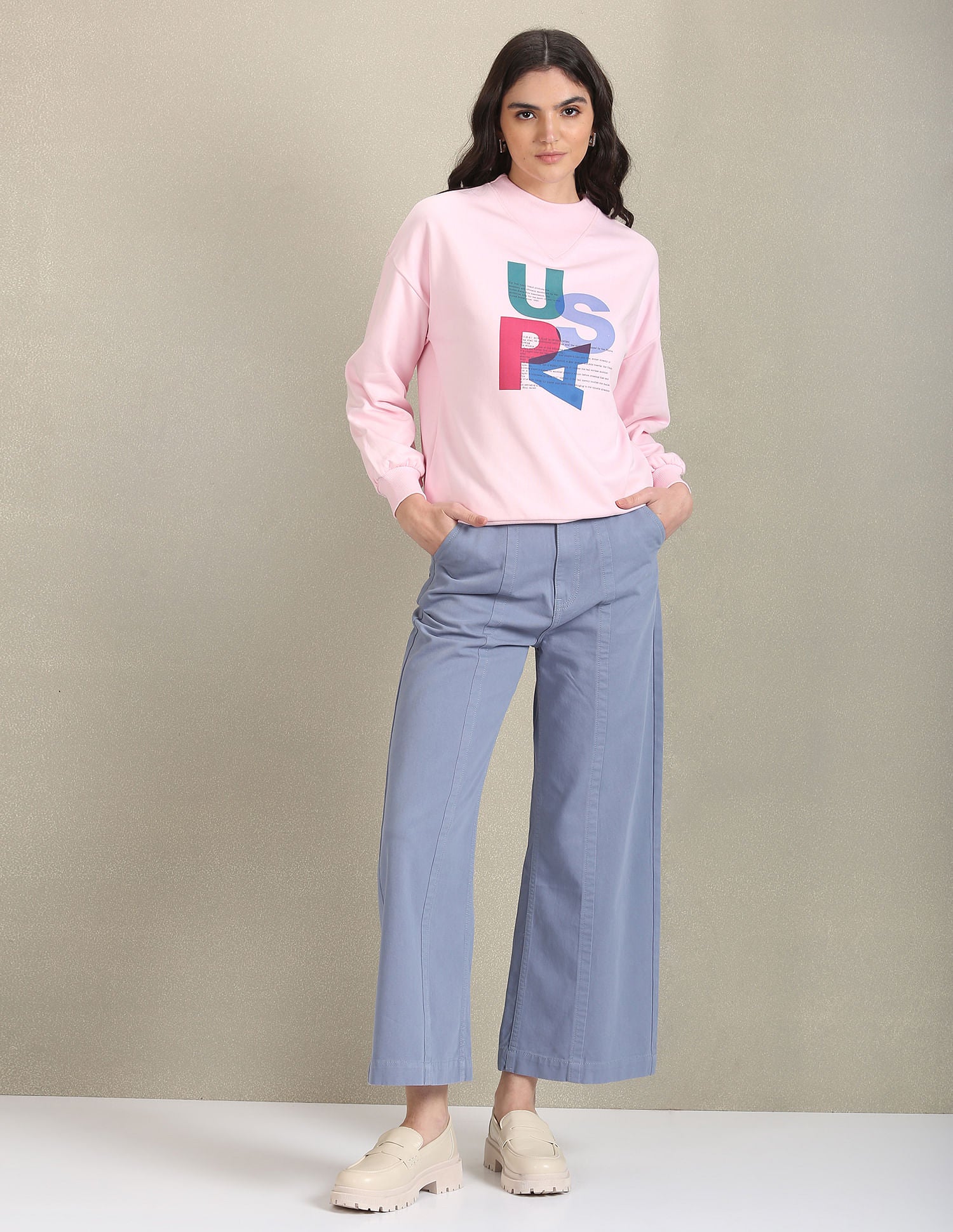 Mock Neck Brand Print Sweatshirt Pink - U.S. POLO ASSN. | Large