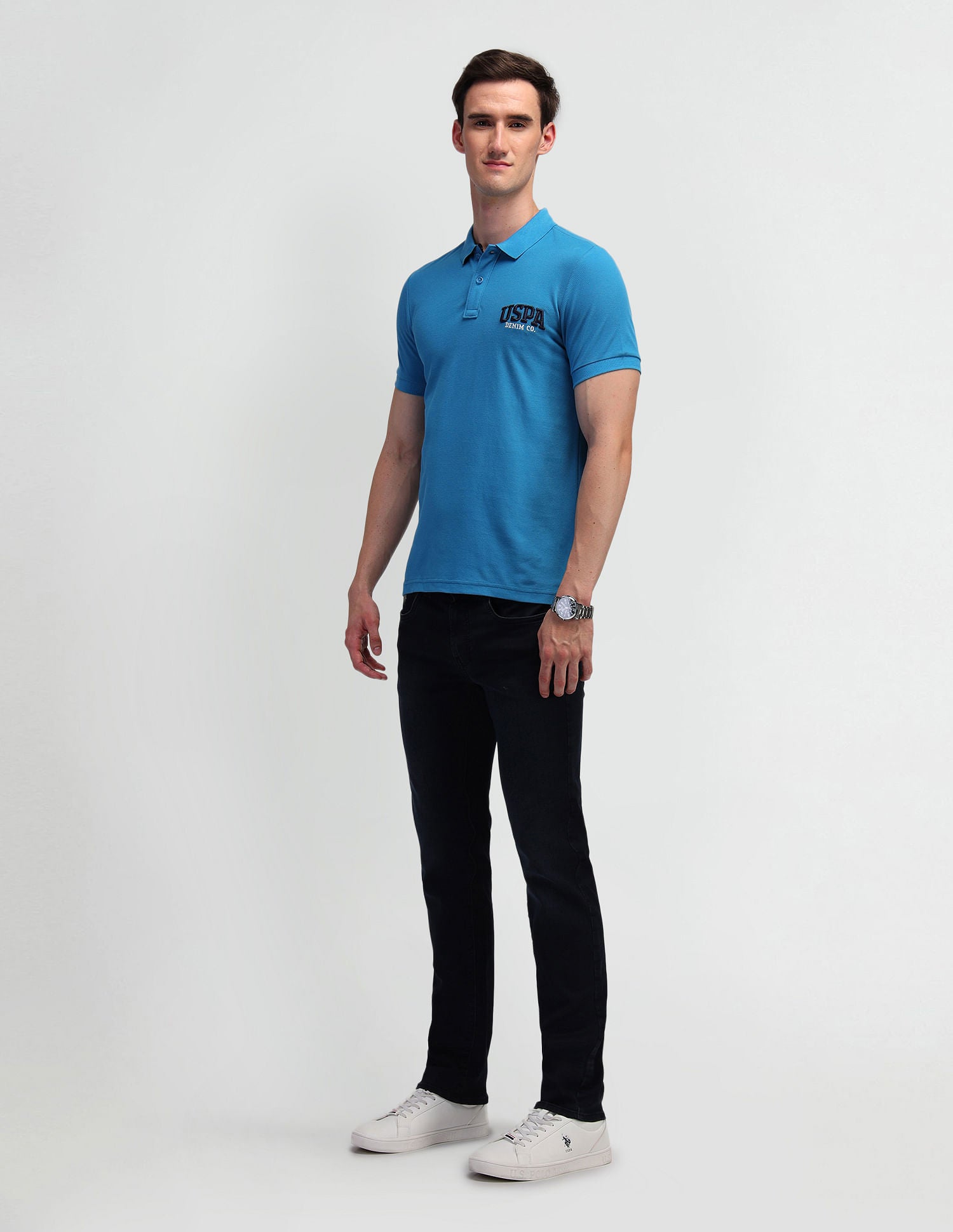 Solid Slim Fit Polo Shirt Blue - U.S. Polo Assn. India | Large