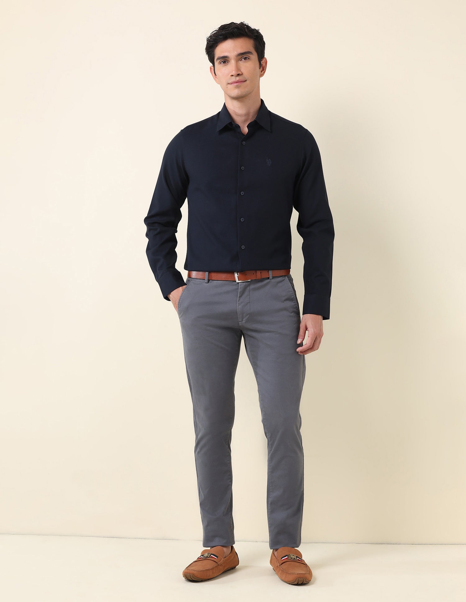Tailored Fit Solid Shirt Navy - U.S. Polo Assn. India | Large
