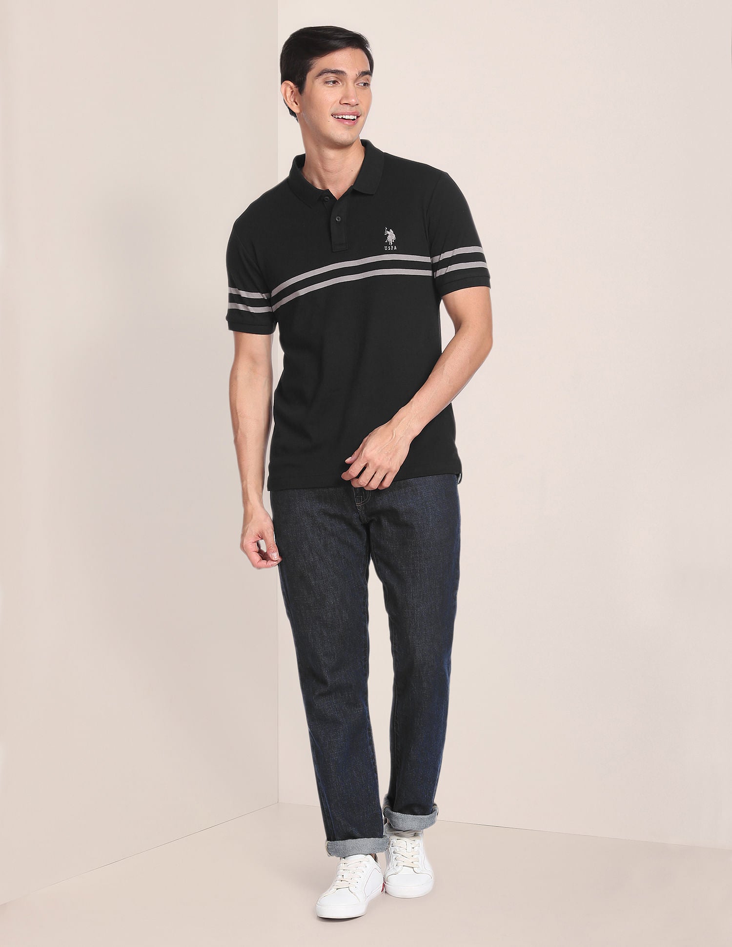 Signature Stripe Slim Fit Polo Shirt Black - U.S. POLO ASSN. | Large
