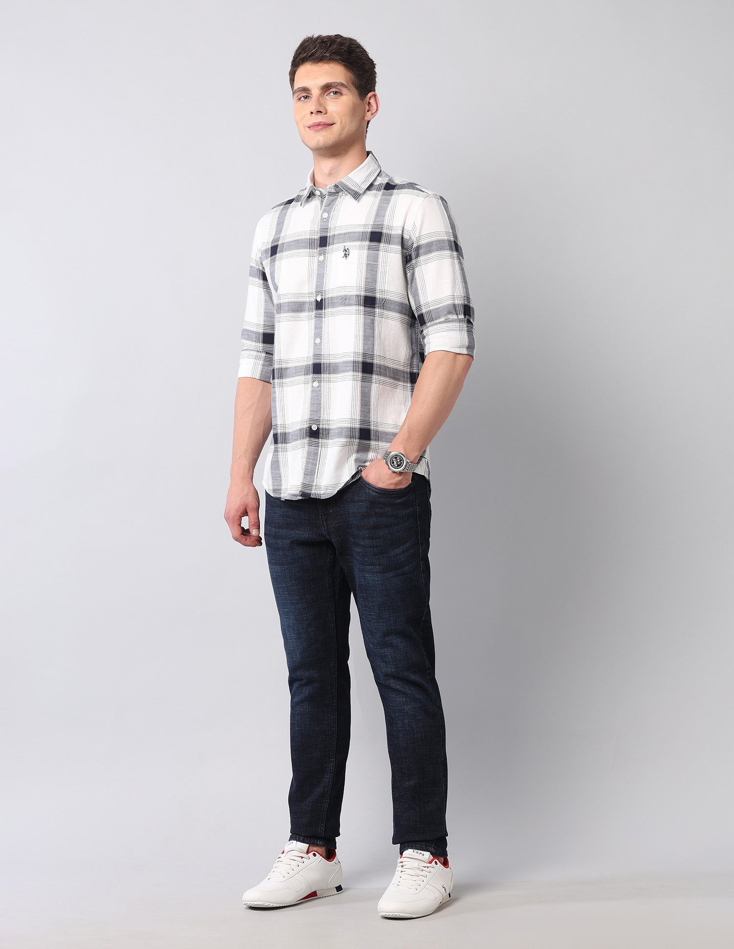 Buffalo Checked Pure Cotton Shirt Ivory - U.S. POLO ASSN. | Large