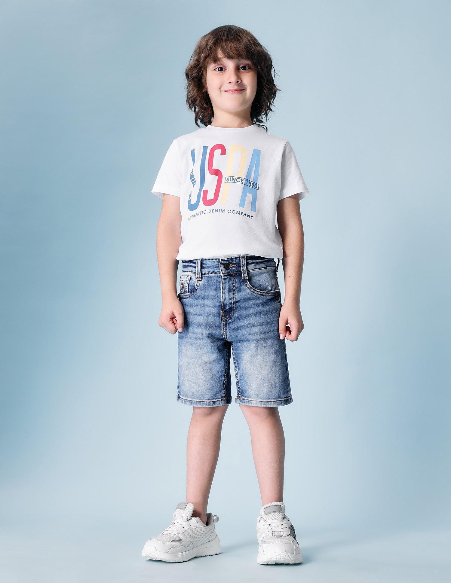 Boys Mid Rise Denim Shorts Light Indigo - U.S. POLO ASSN. | Large