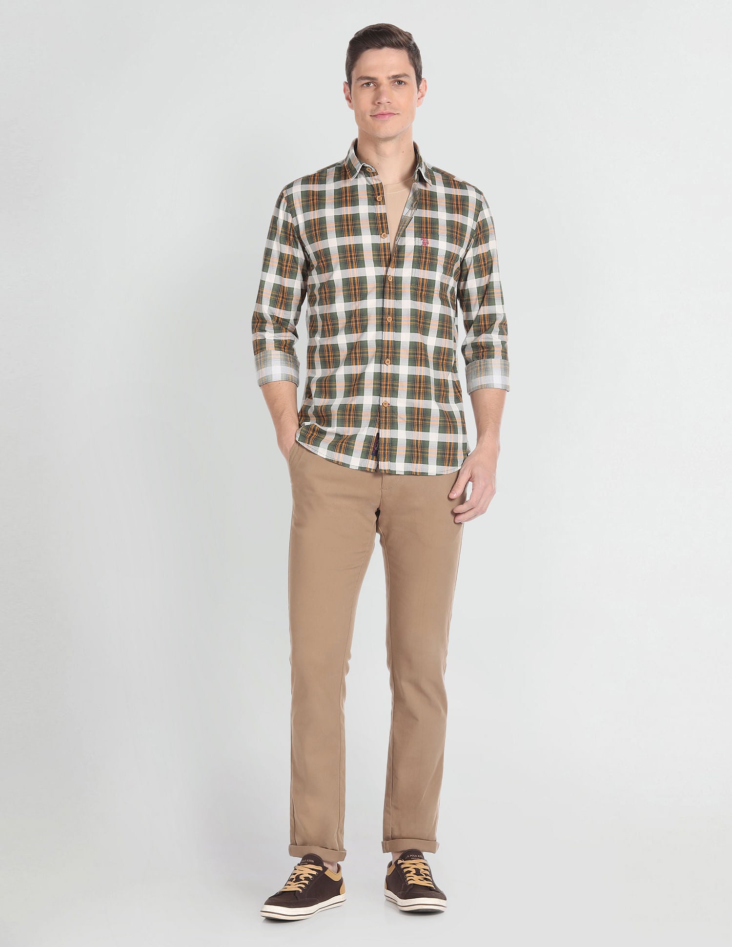 Tartan Check Cotton Shirt Olive - U.S. POLO ASSN. | Large