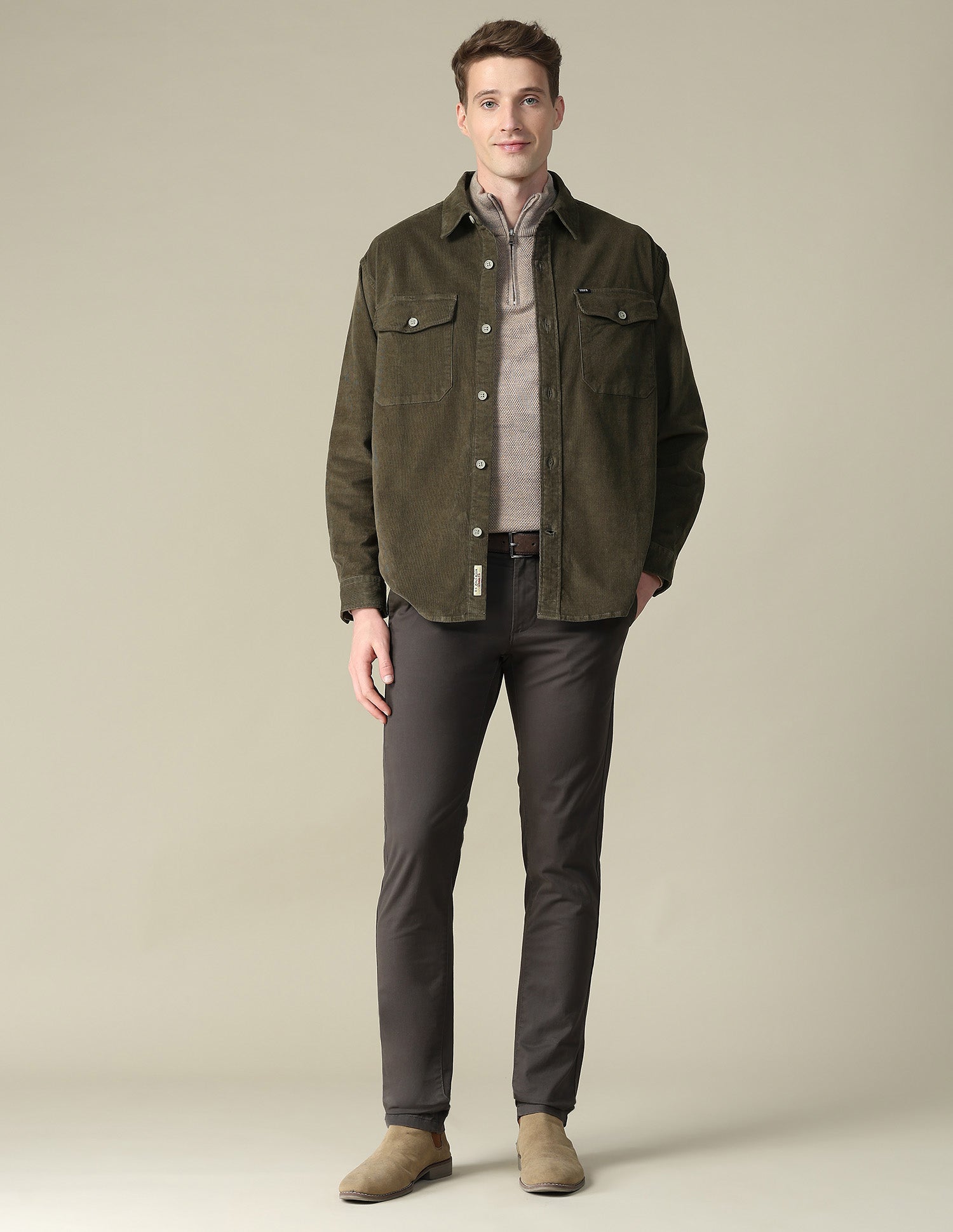 Solid Regular Fit Shirt Olive - U.S. Polo Assn. India | Large