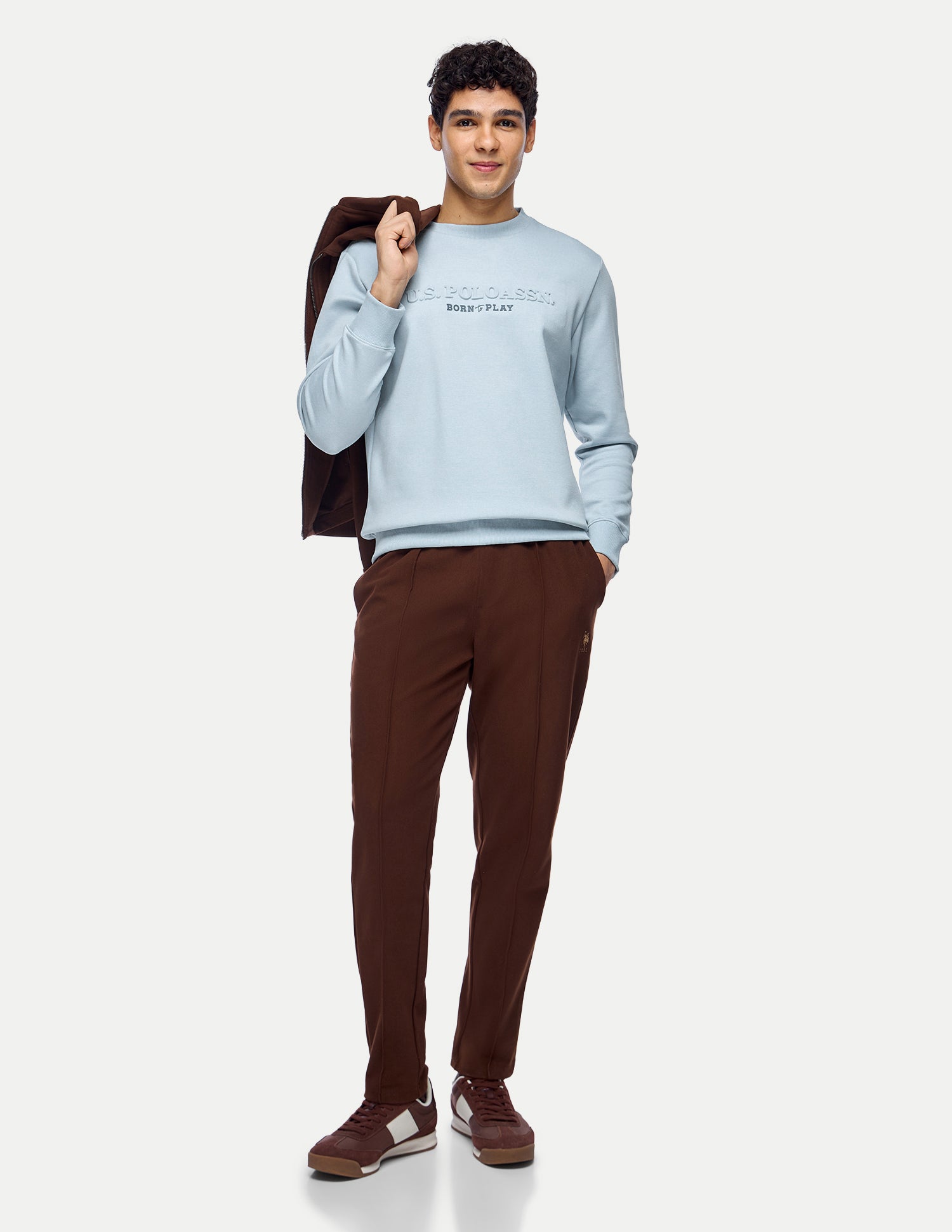 Brand Embossed Slim Fit Sweatshirt Light Blue - U.S. Polo Assn. India | Large