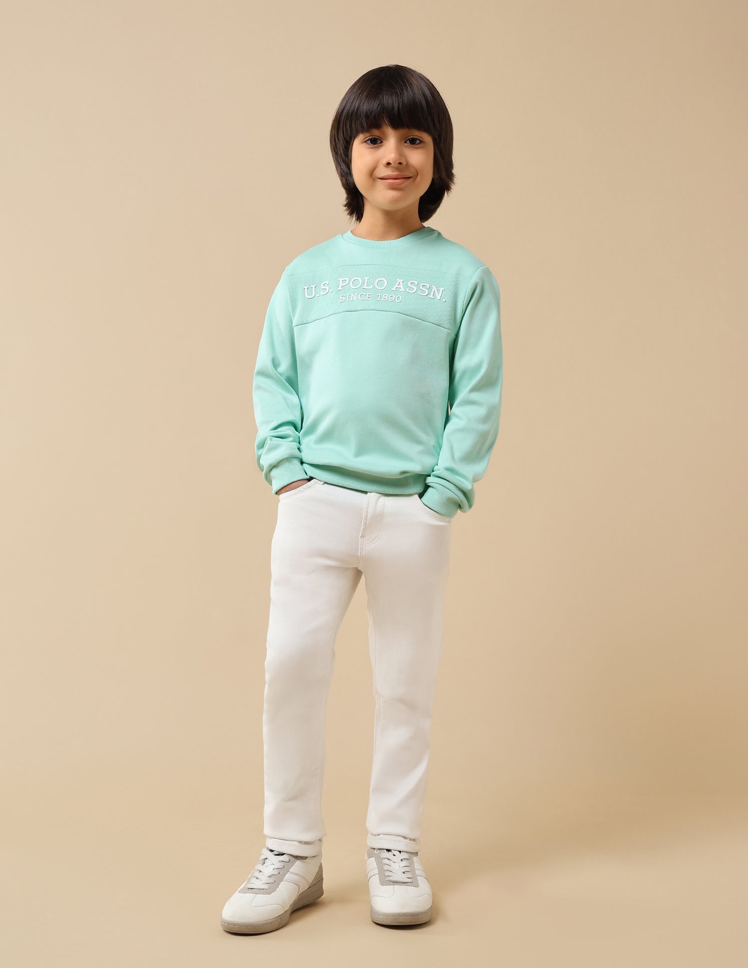Boys Brand Embossed Regular Fit Sweatshirt Light Green - U.S. POLO ASSN. | Large
