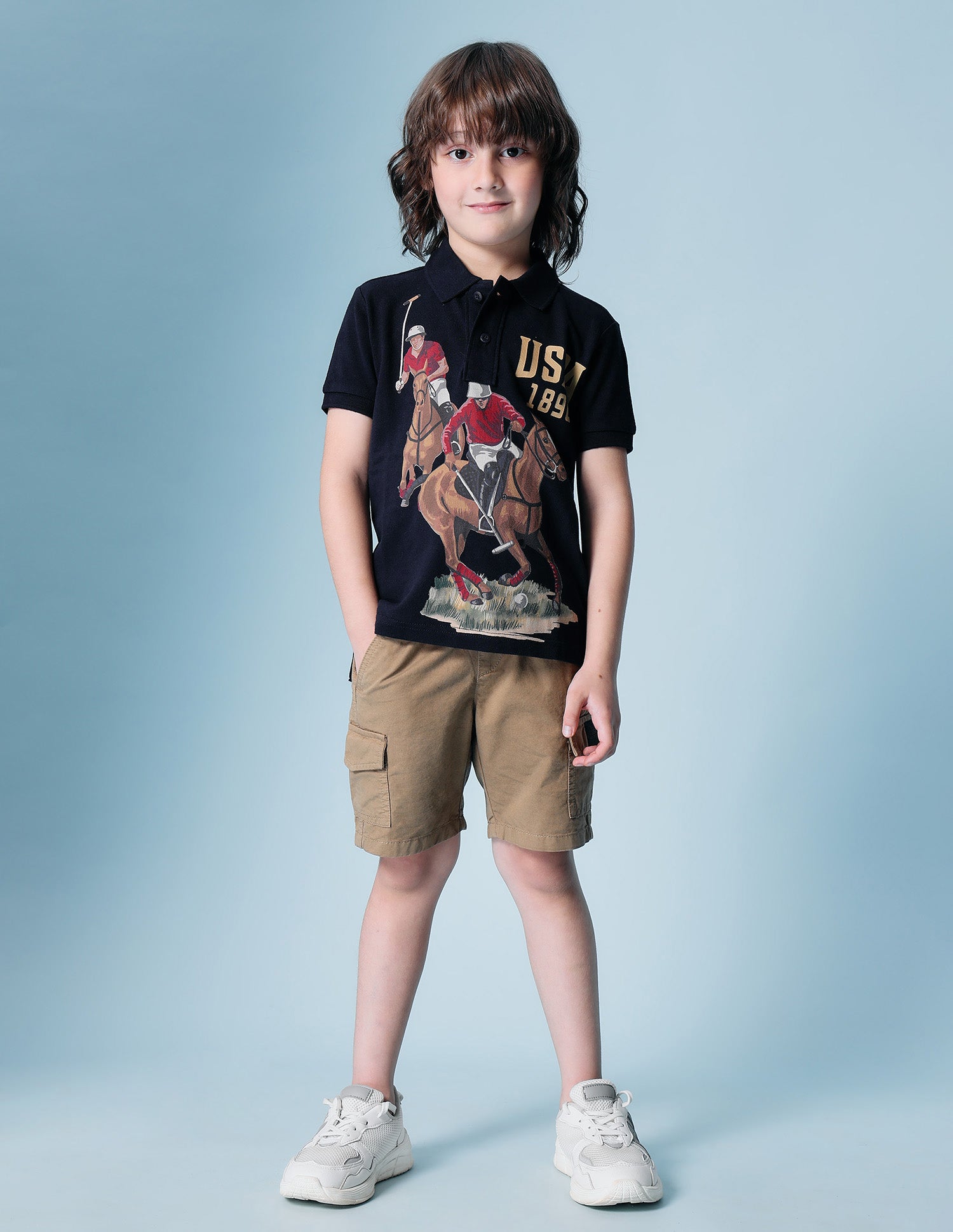 Boys Brand Printed Pure Cotton Polo Shirt Navy - U.S. POLO ASSN. | Large