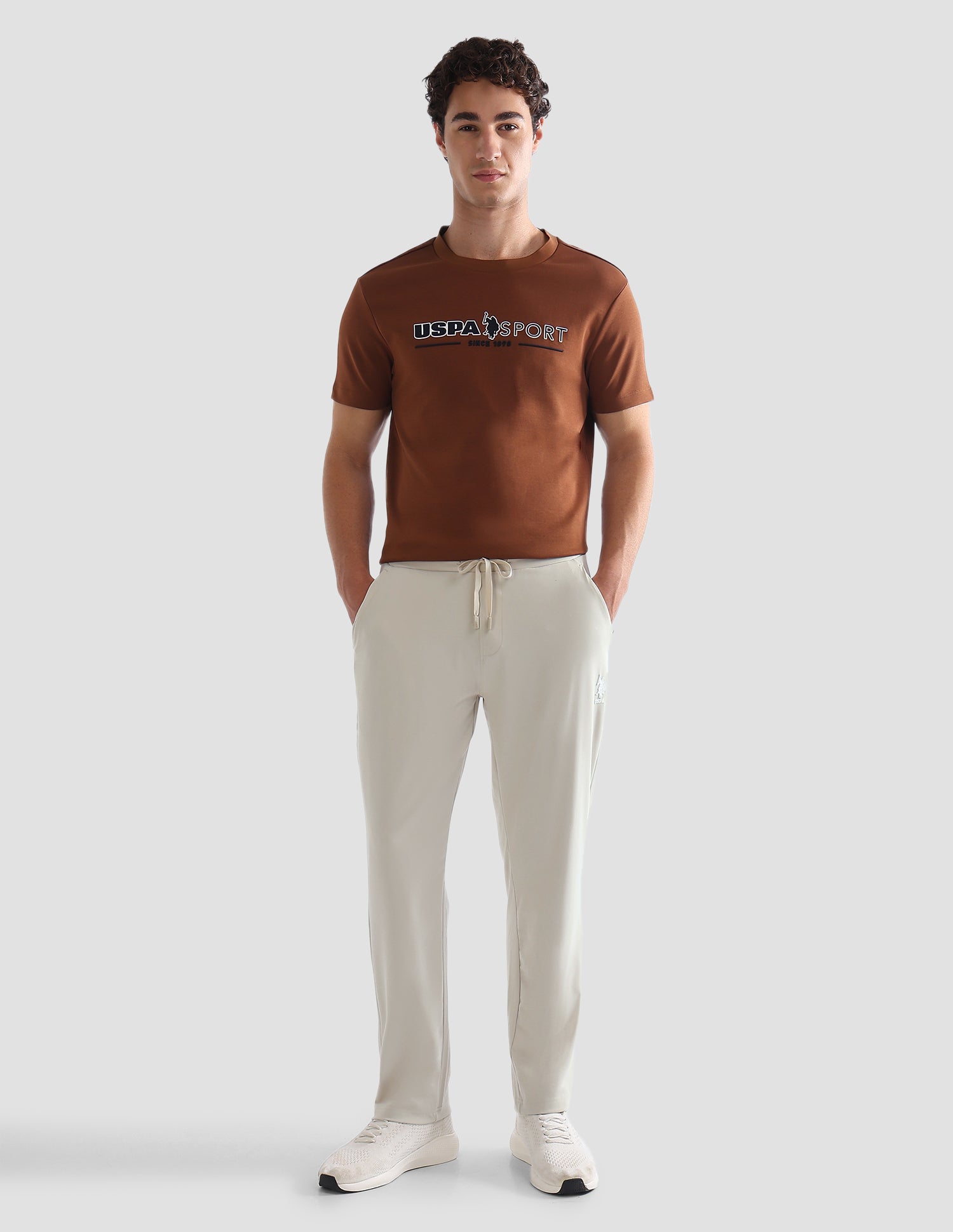 Slim Fit Mid Rise Active Track Pants Beige - U.S. Polo Assn. India | Large