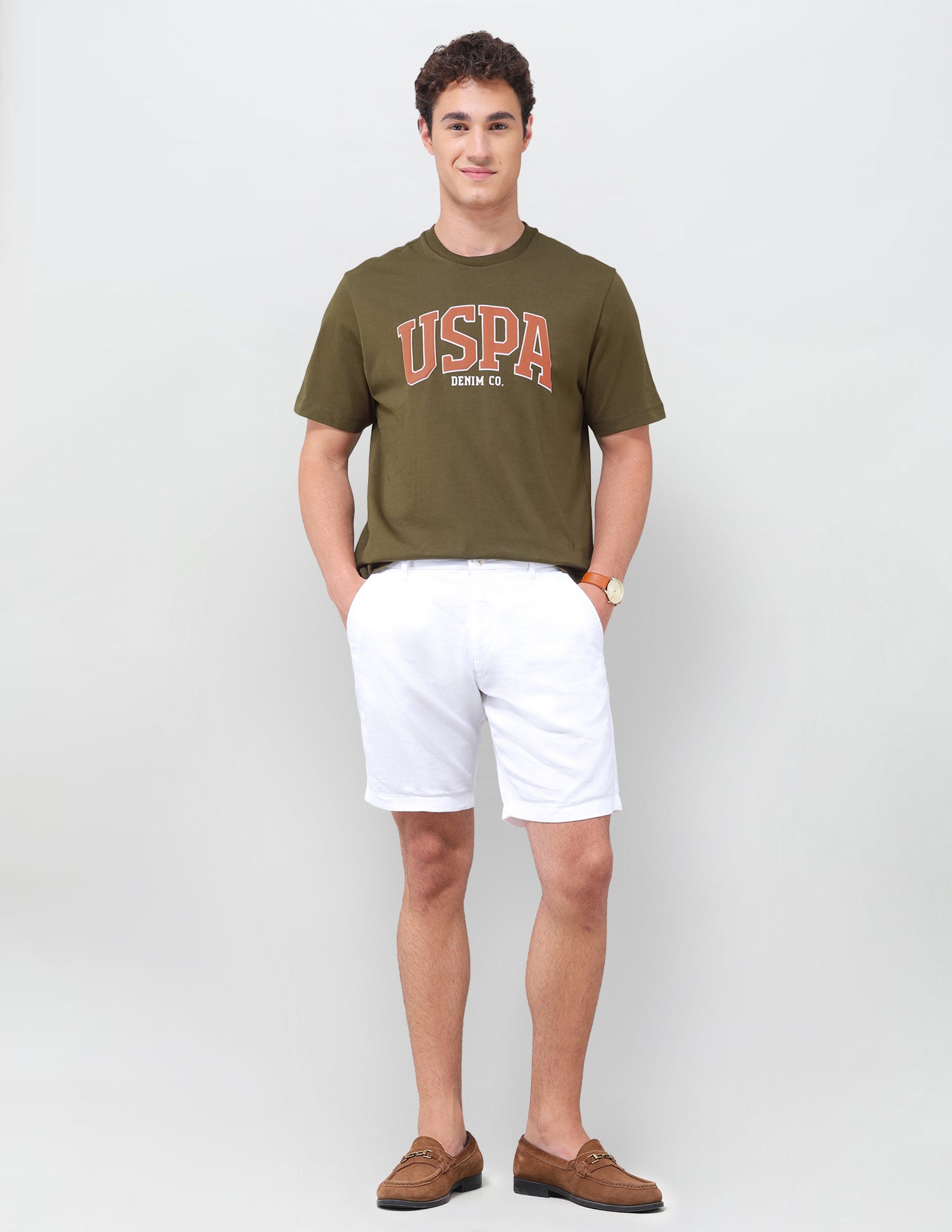Brand Printed Relaxed Fit T-Shirt Olive - U.S. Polo Assn. India | Large