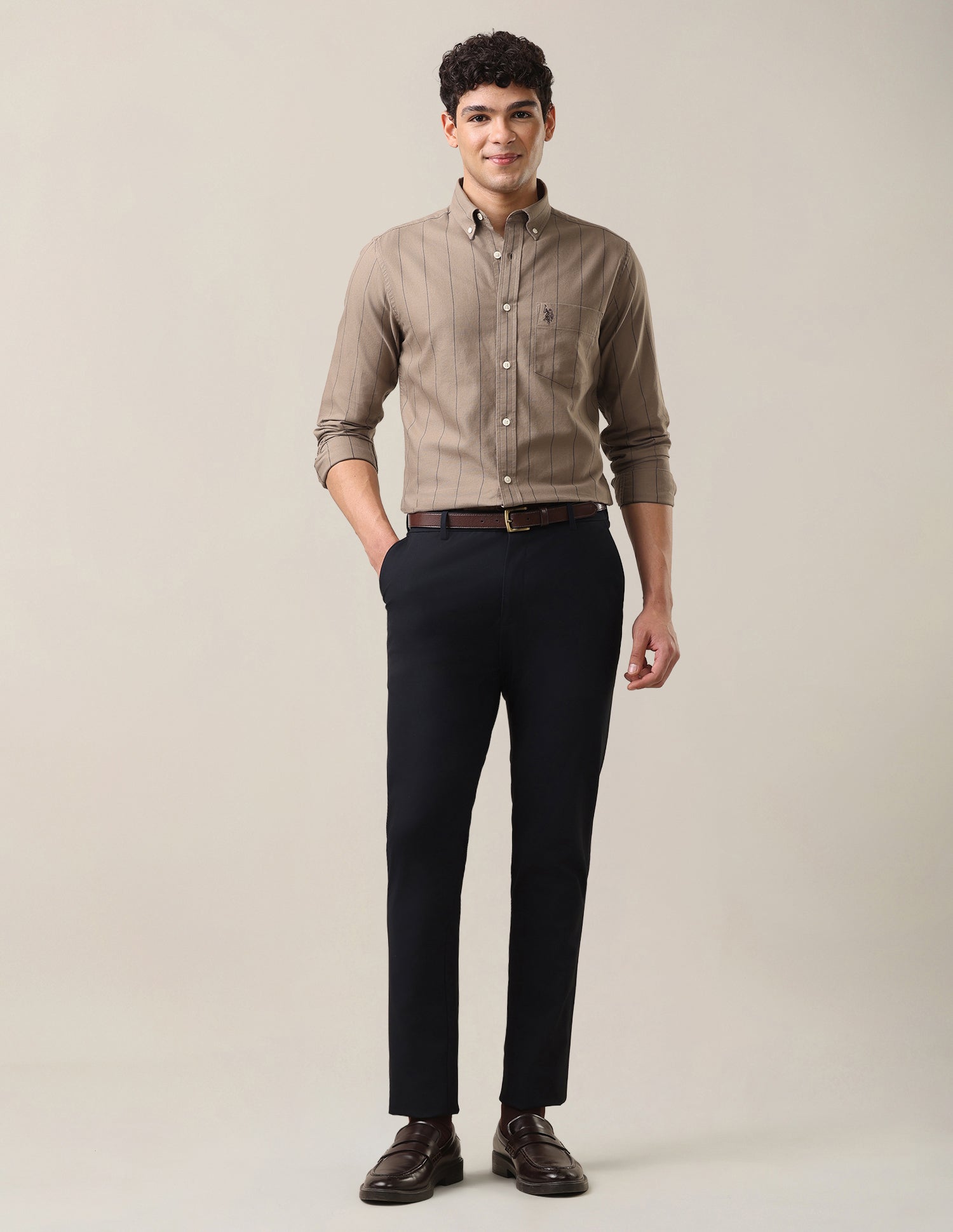 Oxford Tailored Fit Button-Down Collar Shirt Khaki - U.S. Polo Assn. India | Large