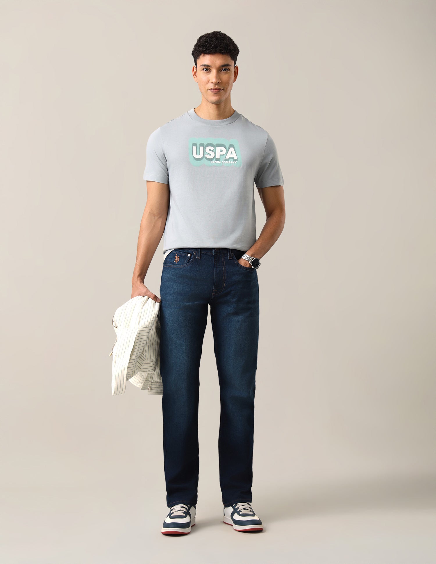 Brand Typographic Printed Regular Fit T-Shirt Grey - U.S. Polo Assn. India | Large