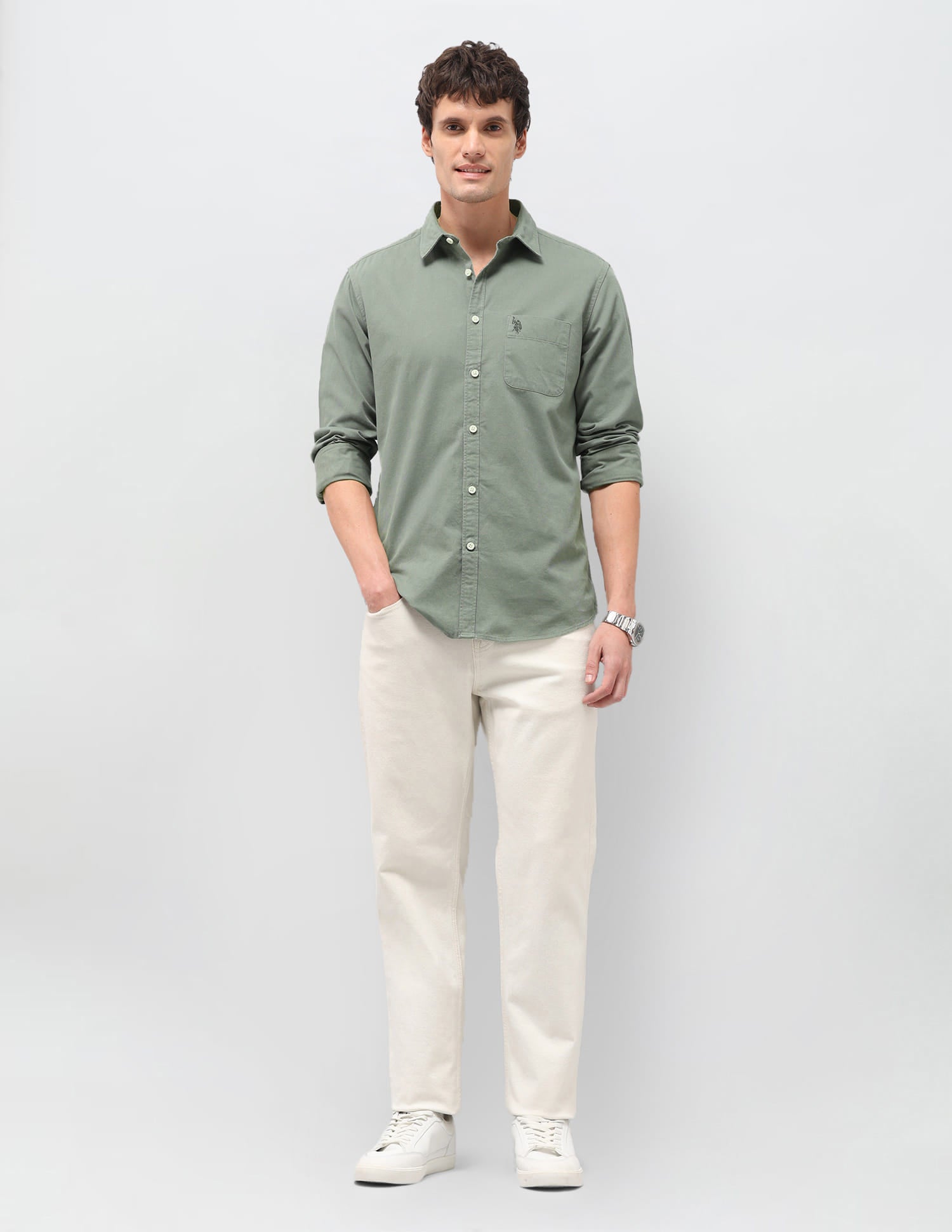 Solid Regular Fit Shirt Green - U.S. Polo Assn. India | Large