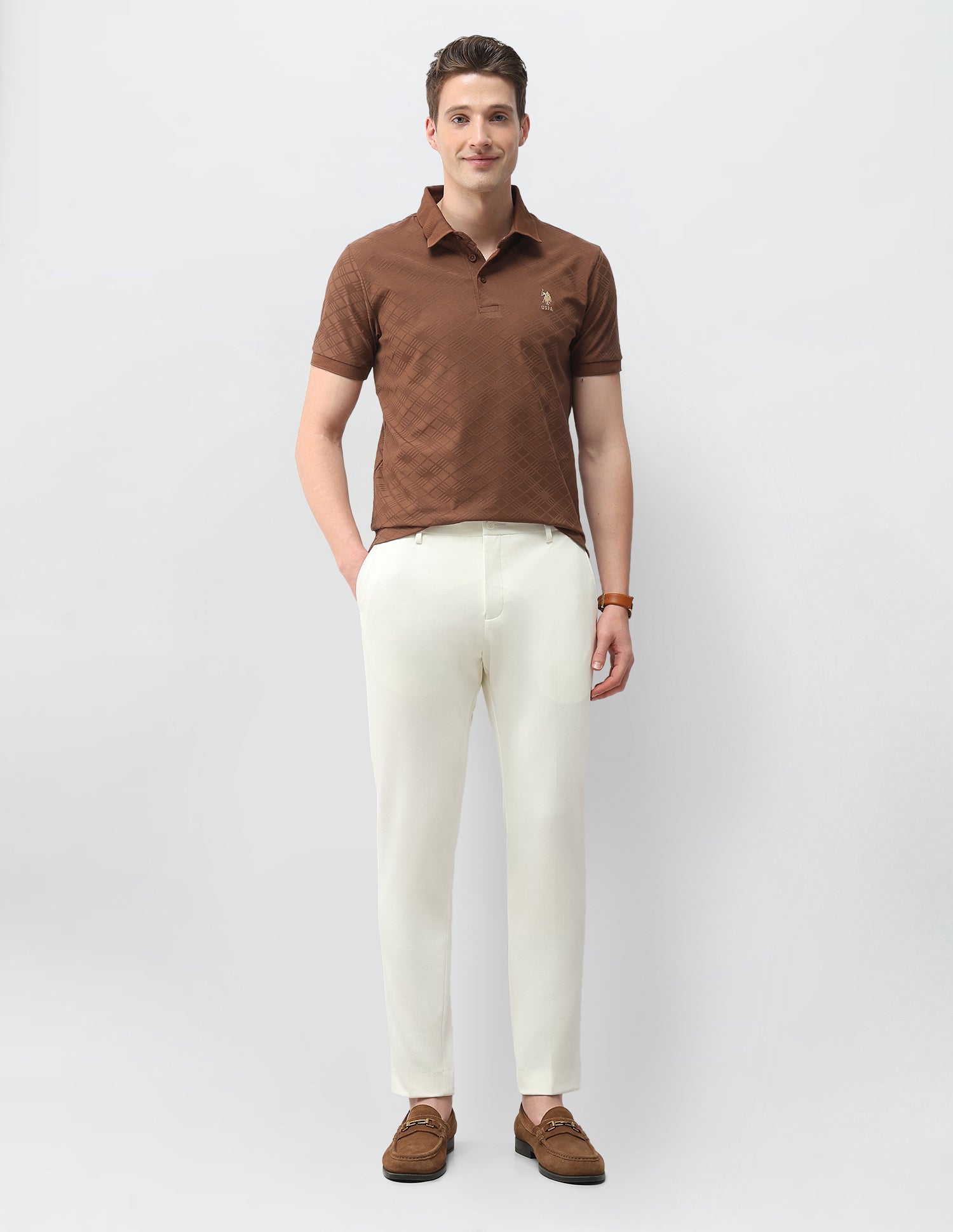 Geometric Printed Slim Fit Polo Shirt Brown - U.S. Polo Assn. India | Large