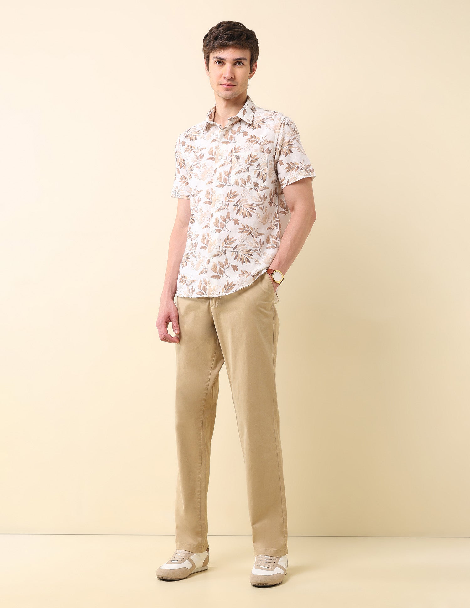 Floral Printed Tailored Fit Ctm Shirt Beige - U.S. Polo Assn. India | Large