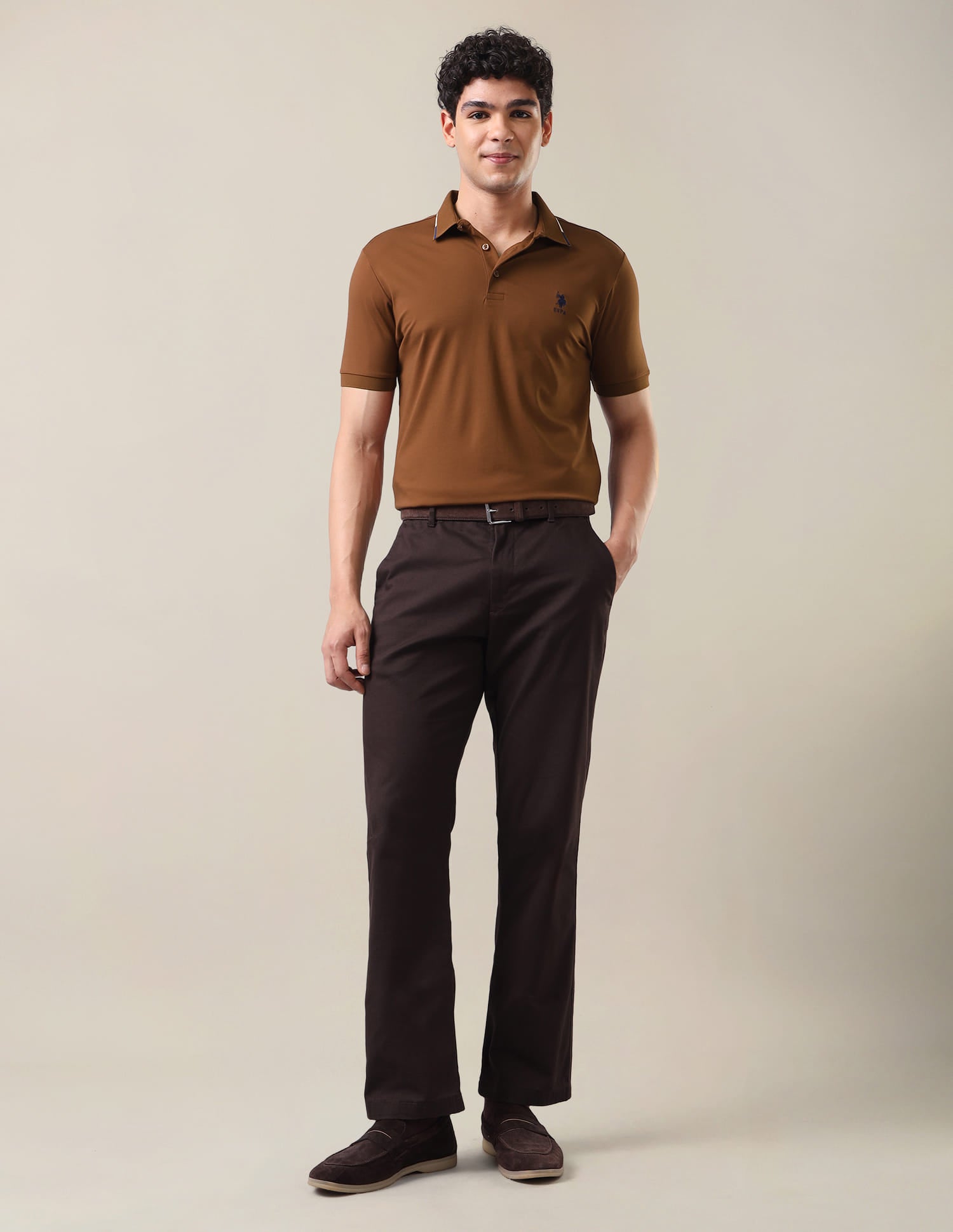 Solid Slim Fit Polo Shirt Brown - U.S. Polo Assn. India | Large