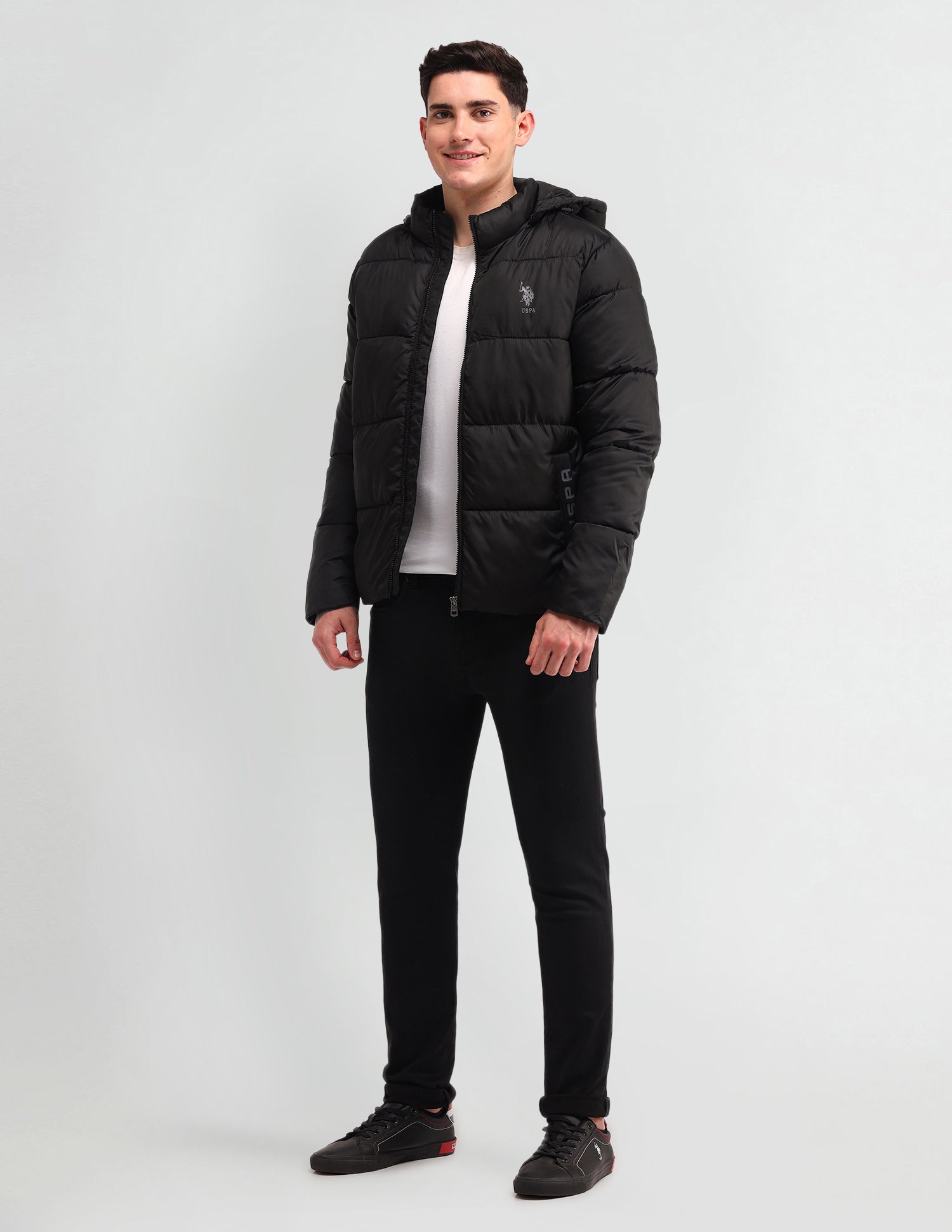 Solid Hooded Puffer Jacket Black - U.S. Polo Assn. India | Large