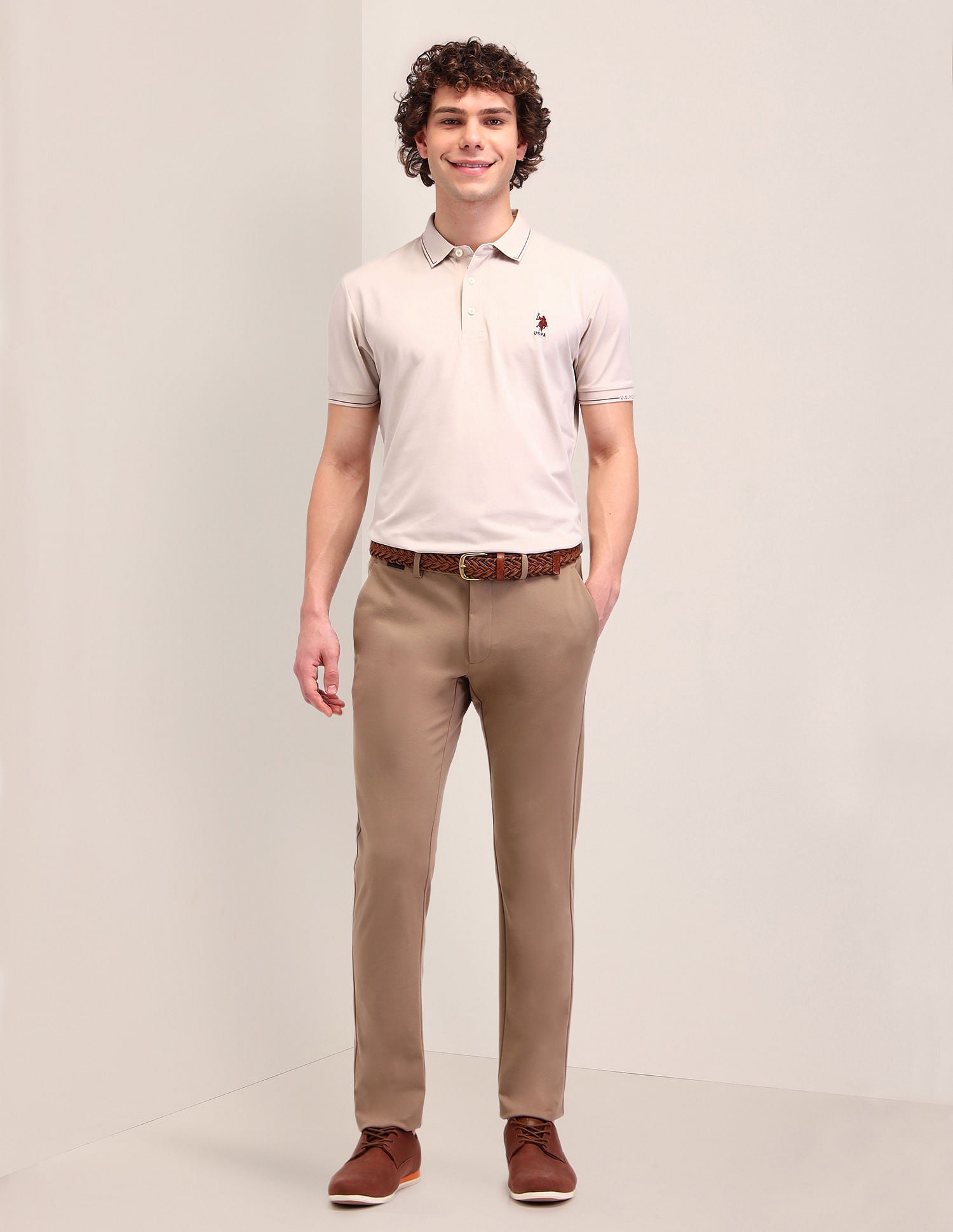 Solid Slim Fit Polo Shirt Beige - U.S. Polo Assn. India | Large
