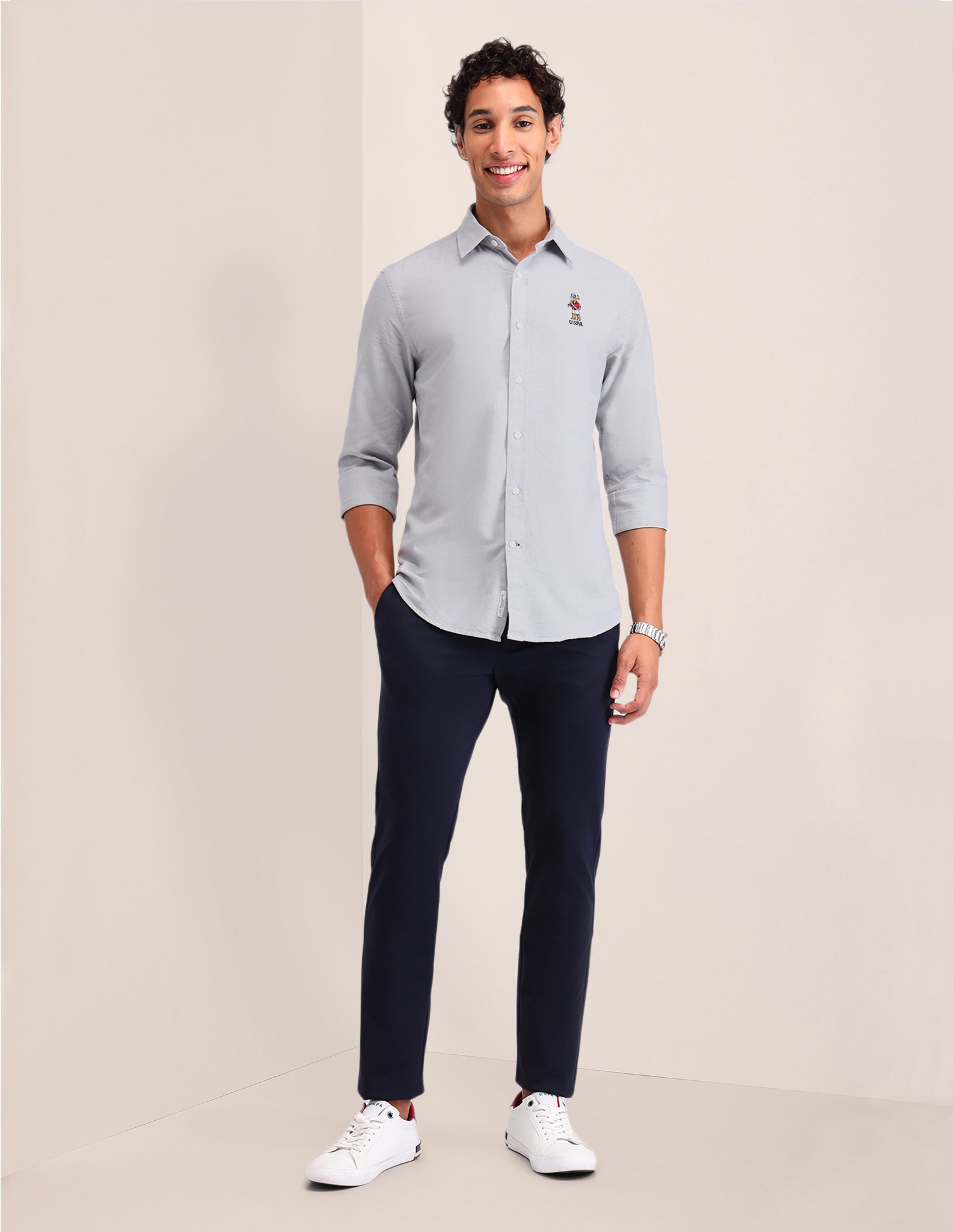 Solid Cotton Shirt Light Grey - U.S. POLO ASSN. | Large