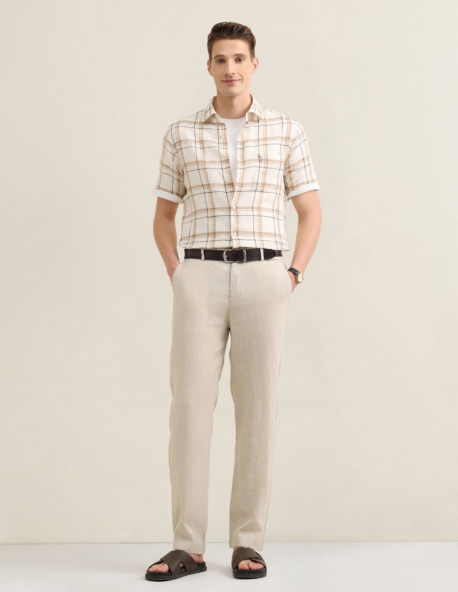 Windowpane Checked Sotogrande Shirt Ivory - U.S. Polo Assn. India | Large