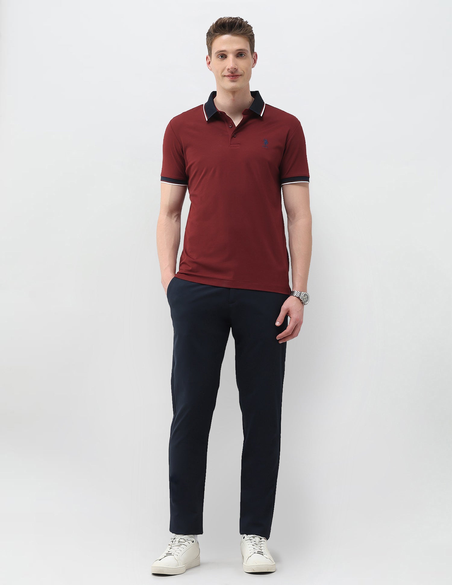 Solid Slim Fit Polo Shirt Wine - U.S. Polo Assn. India | Large
