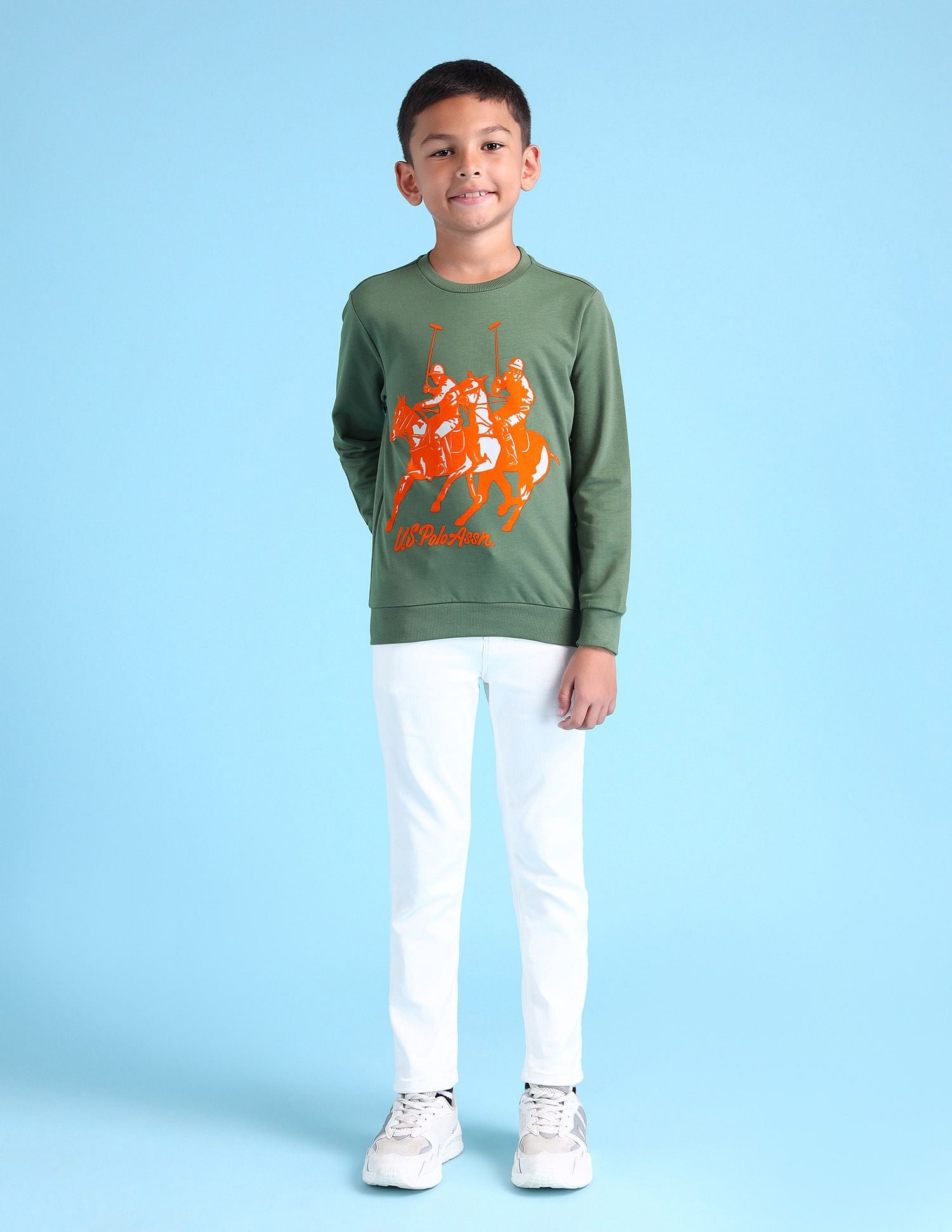 Boys Printed Regular Fit Sweatshirt Light Olive - U.S. Polo Assn. India | Large