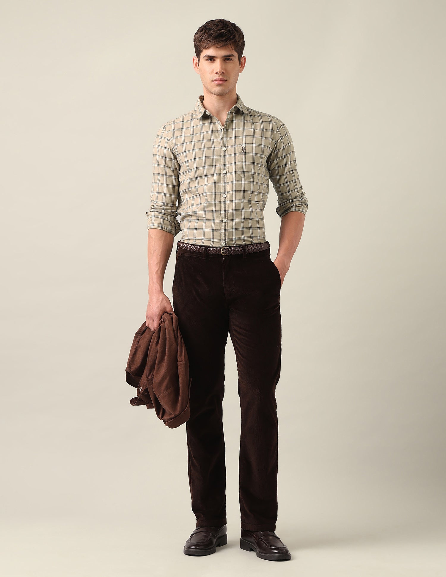 Grid Tattersall Checked Twill Shirt Beige - U.S. Polo Assn. India | Large