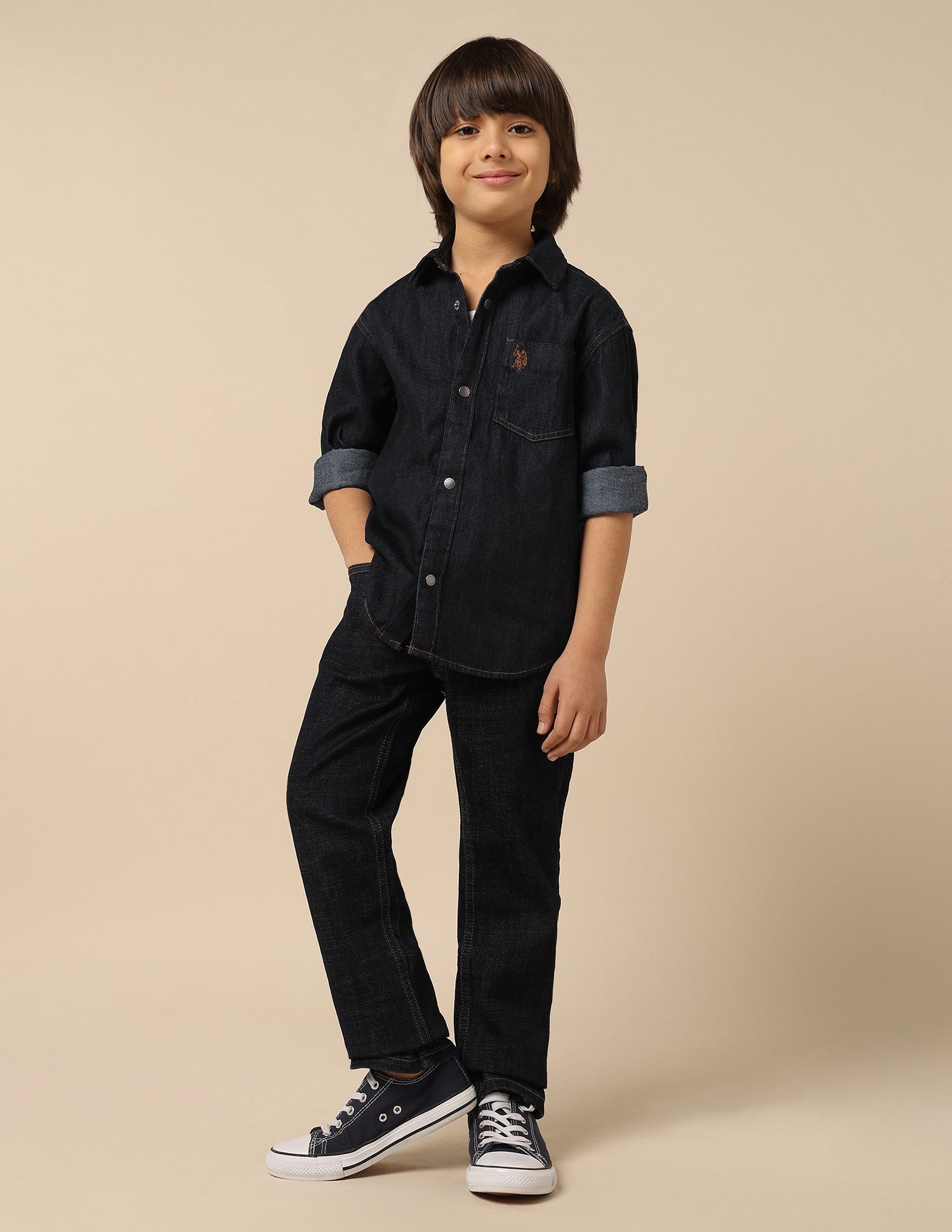Boys Boxy Fit Twill Shirt Indigo - U.S. POLO ASSN. | Large