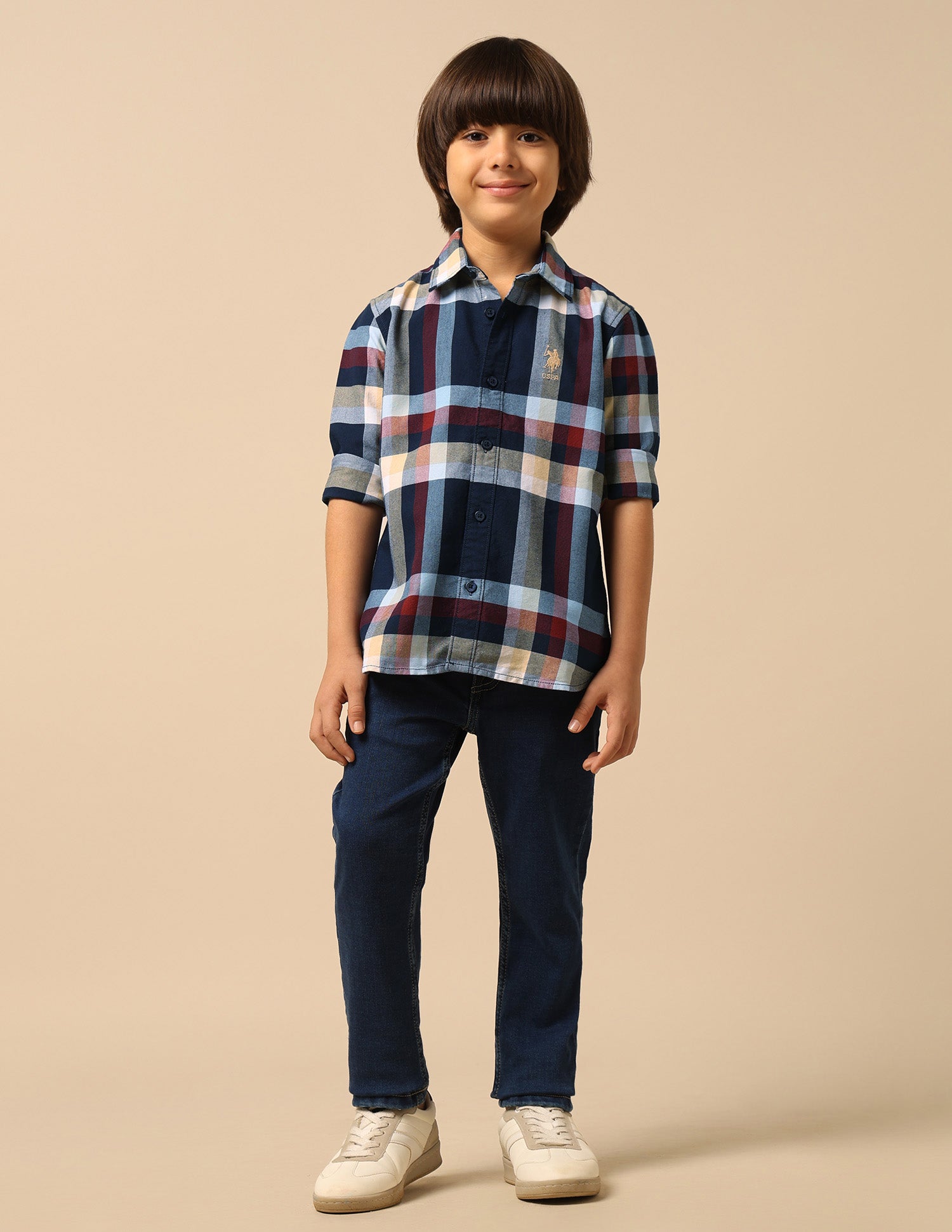 Boys Plaid Checked Regular Fit Shirt Navy - U.S. POLO ASSN. | Large