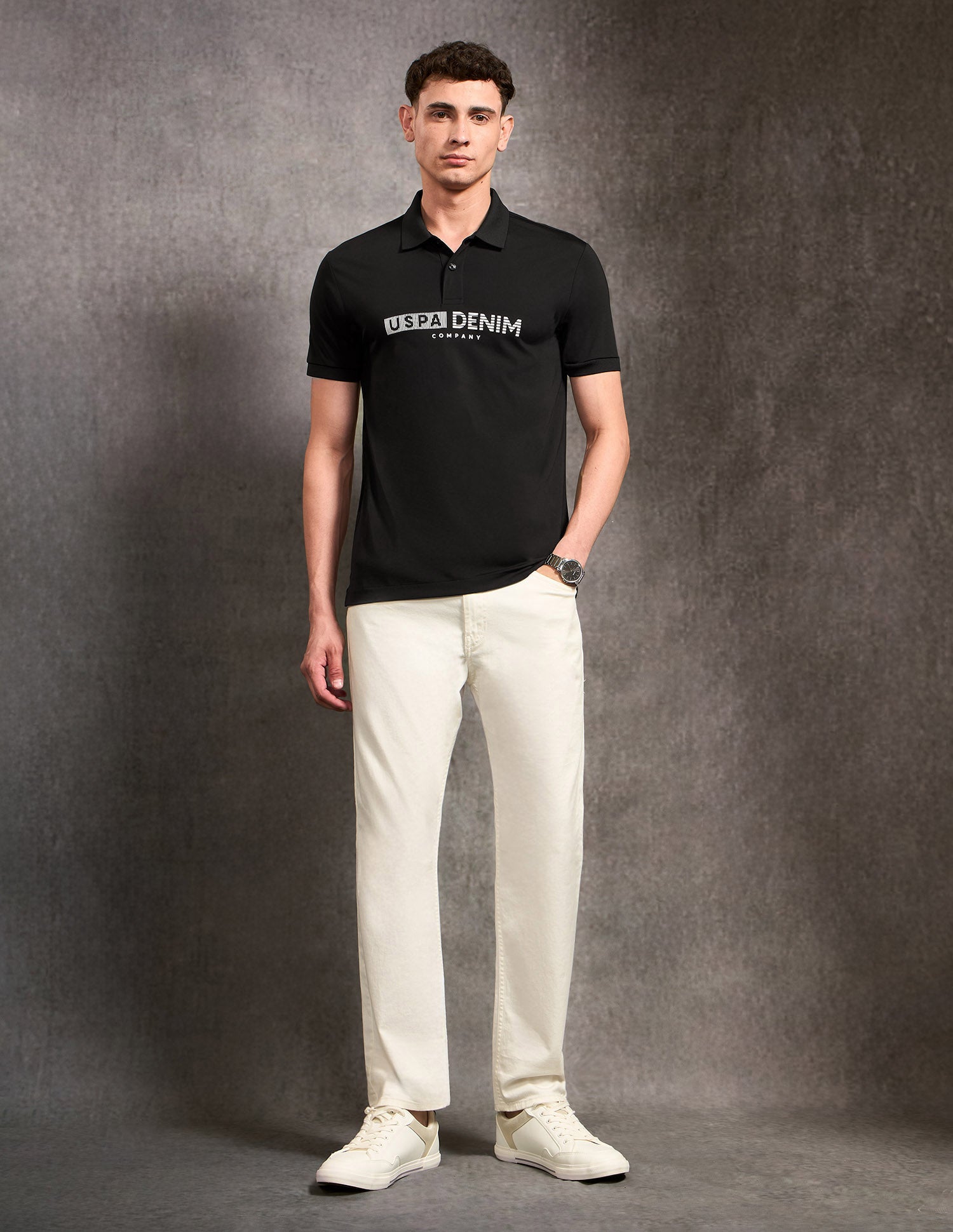 Brand Embossed Black & Gold Polo Shirt Black - U.S. POLO ASSN. | Large