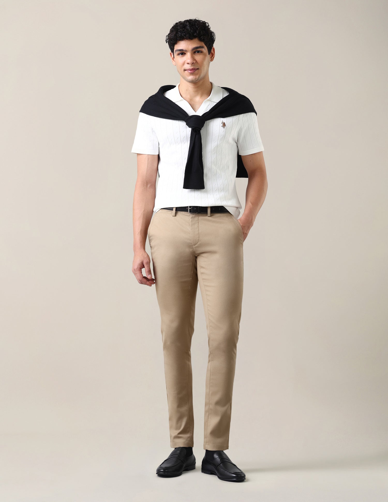 Austin Slim Fit Dobby Trousers Khaki - U.S. Polo Assn. India | Large