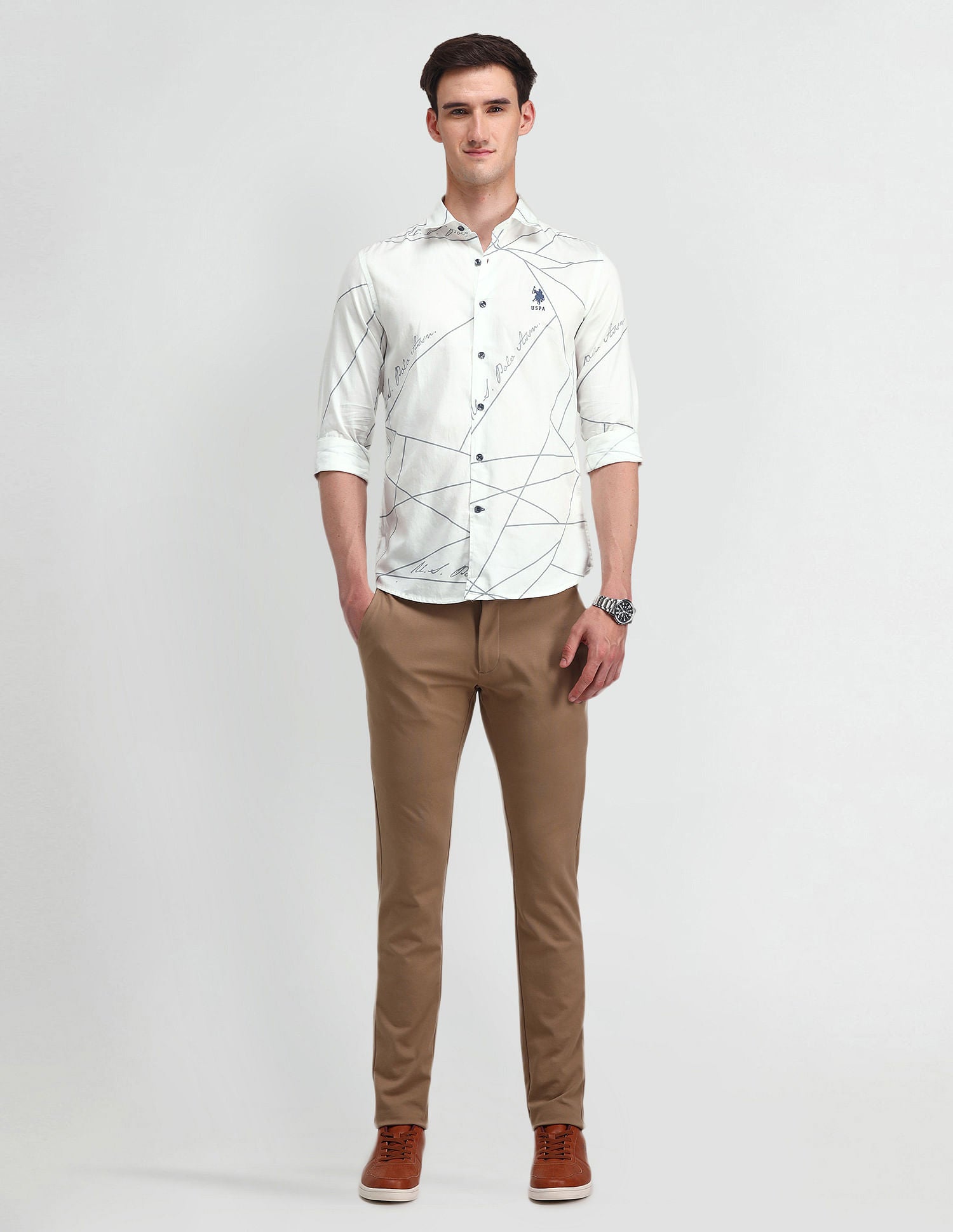 Satin Digital Print Shirt White - U.S. Polo Assn. India | Large