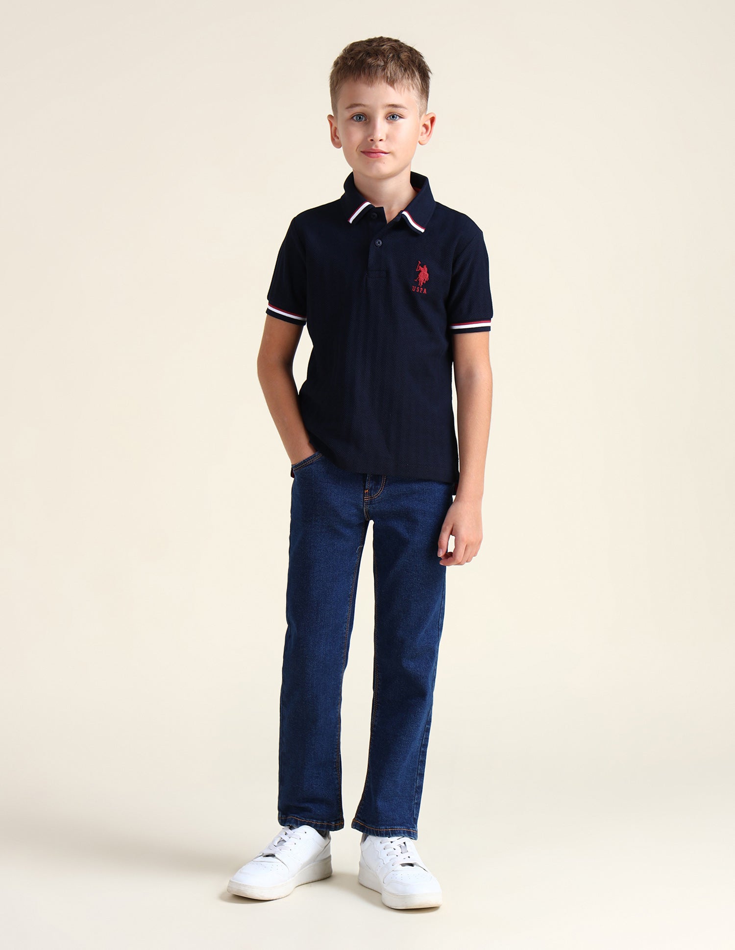 Boys Textured Slim Fit Polo Shirt Dark Blue - U.S. Polo Assn. India | Large