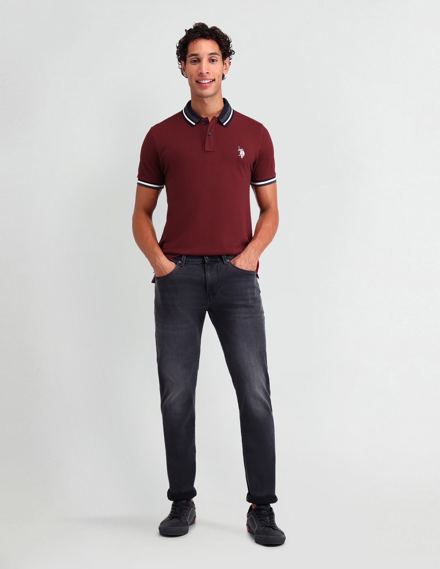 Outdoor Muscle Fit Solid Polo Shirt Maroon - U.S. POLO ASSN. | Large