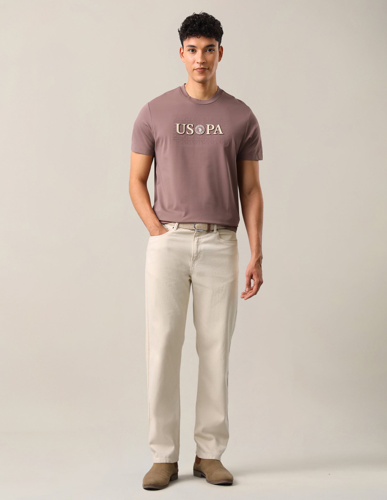 Brand Embossed Slim Fit T-Shirt Peach - U.S. Polo Assn. India | Large