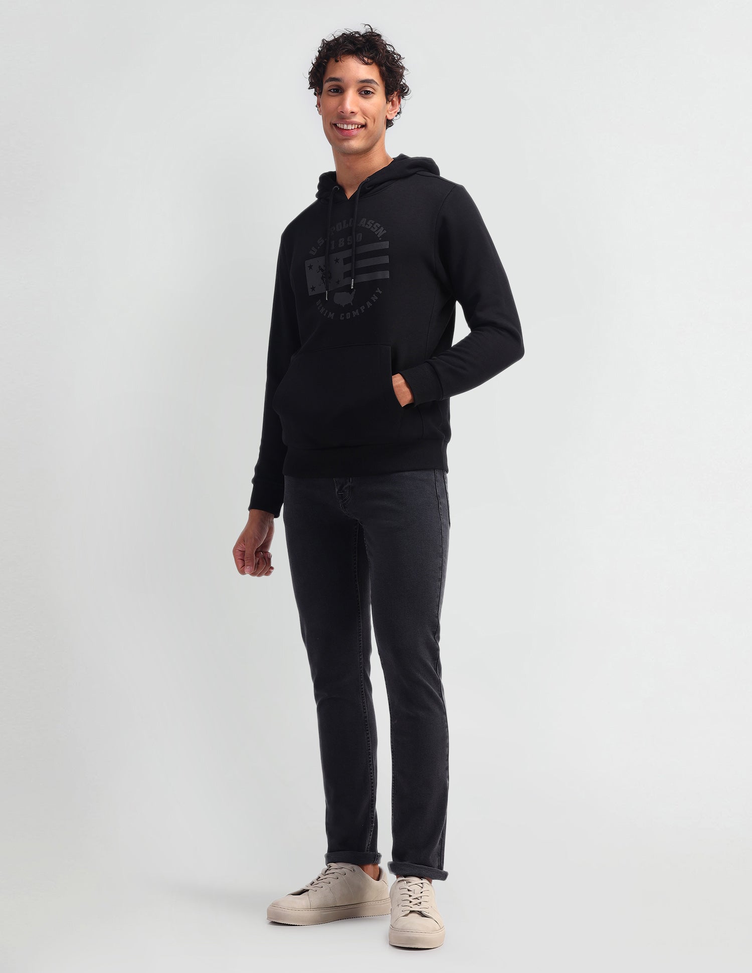 Brand Printed Hooded Sweatshirt Black - U.S. POLO ASSN. | Large