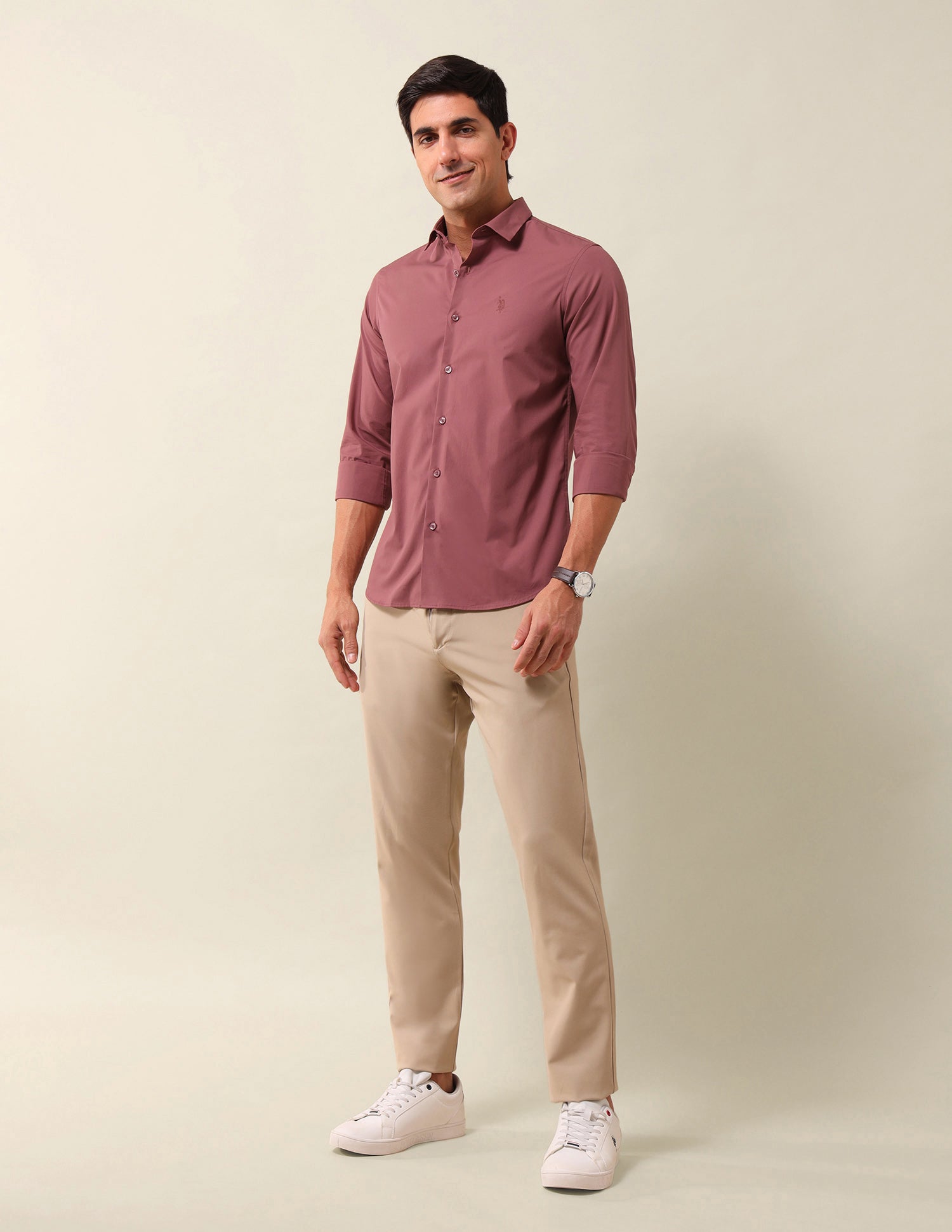 Solid Tailored Fit Shirt Dark Pink - U.S. Polo Assn. India | Large