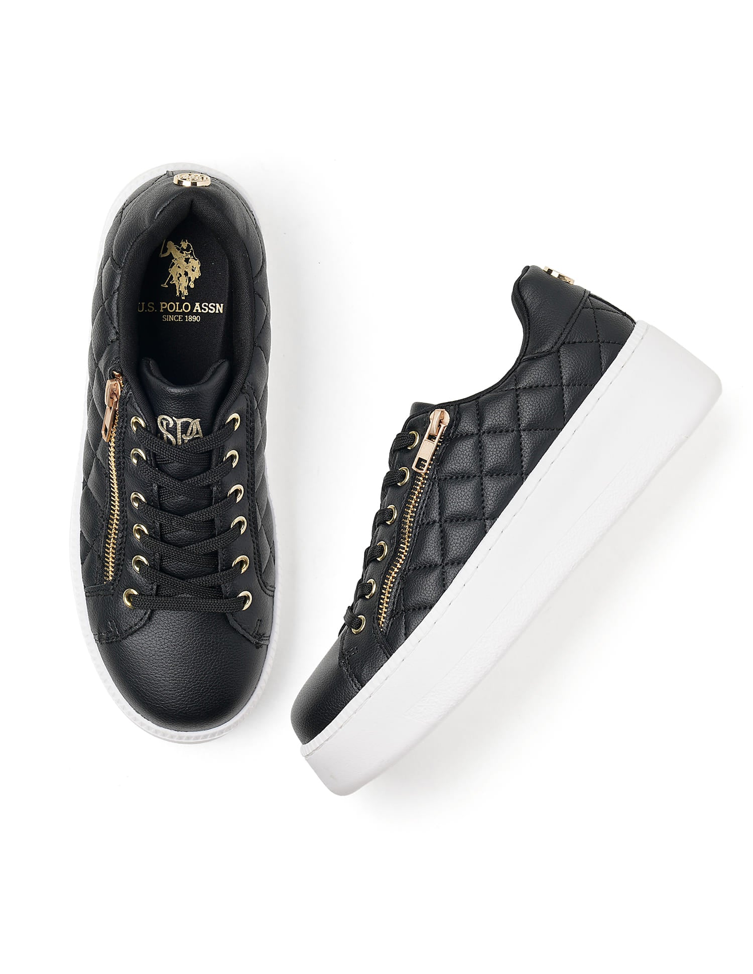 Women Textured Gabriella Metallic Logo Sneakers Black - U.S. Polo Assn. India | Large