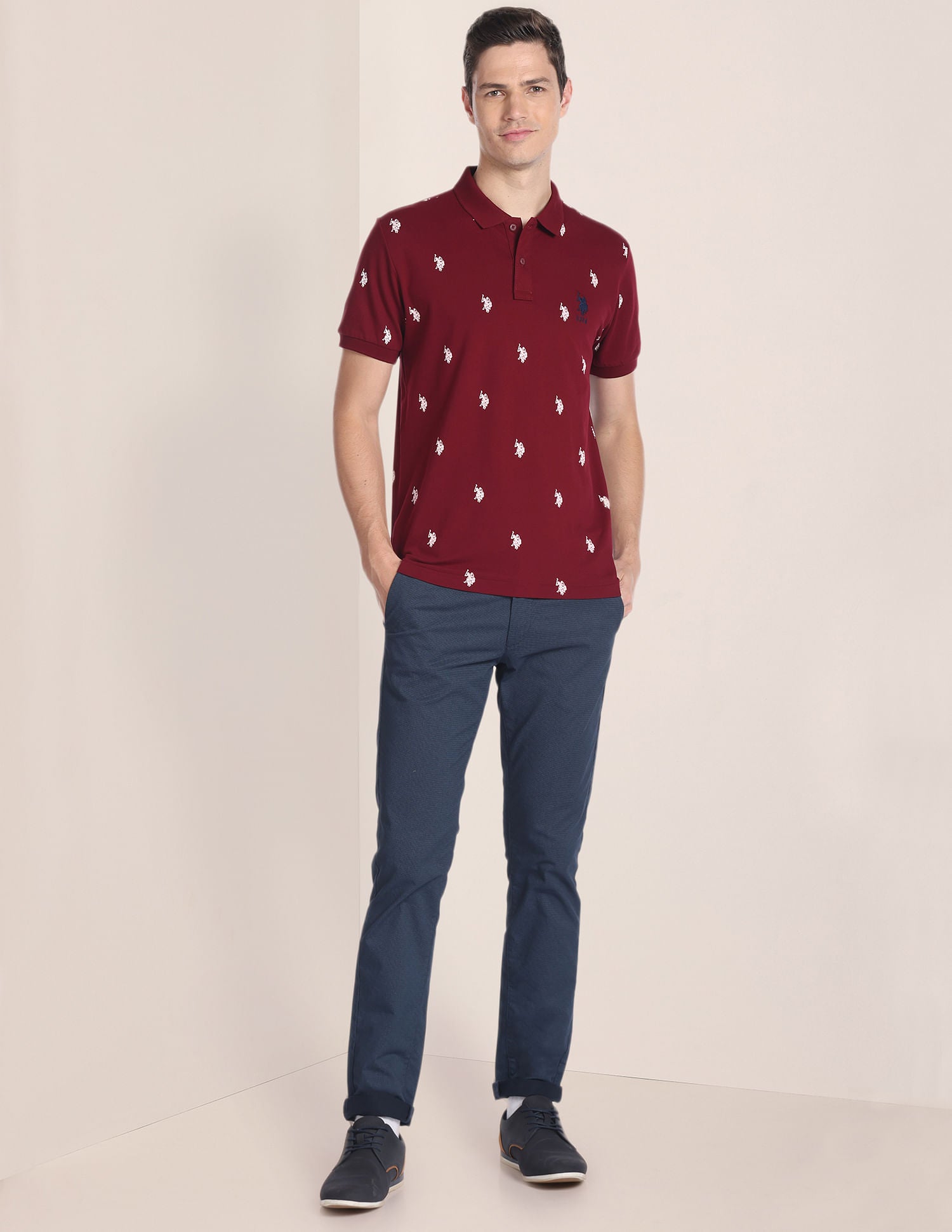 Brand Logo Print Slim Fit Polo Shirt Maroon - U.S. POLO ASSN. | Large