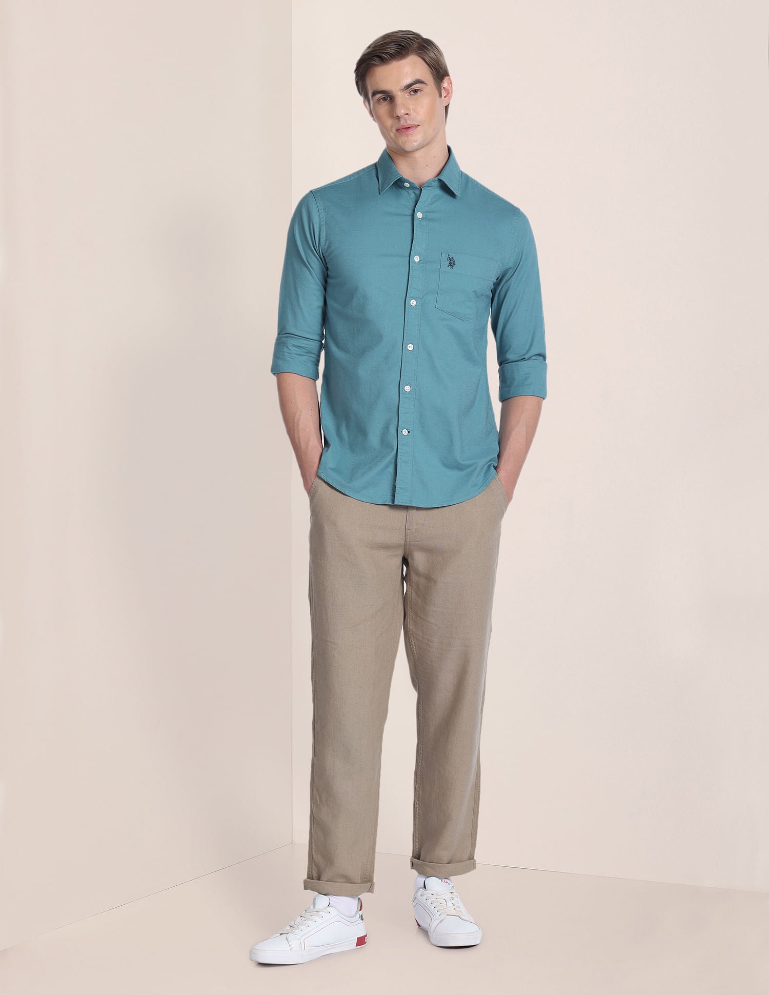 Solid Dobby Shirt Teal - U.S. POLO ASSN. | Large