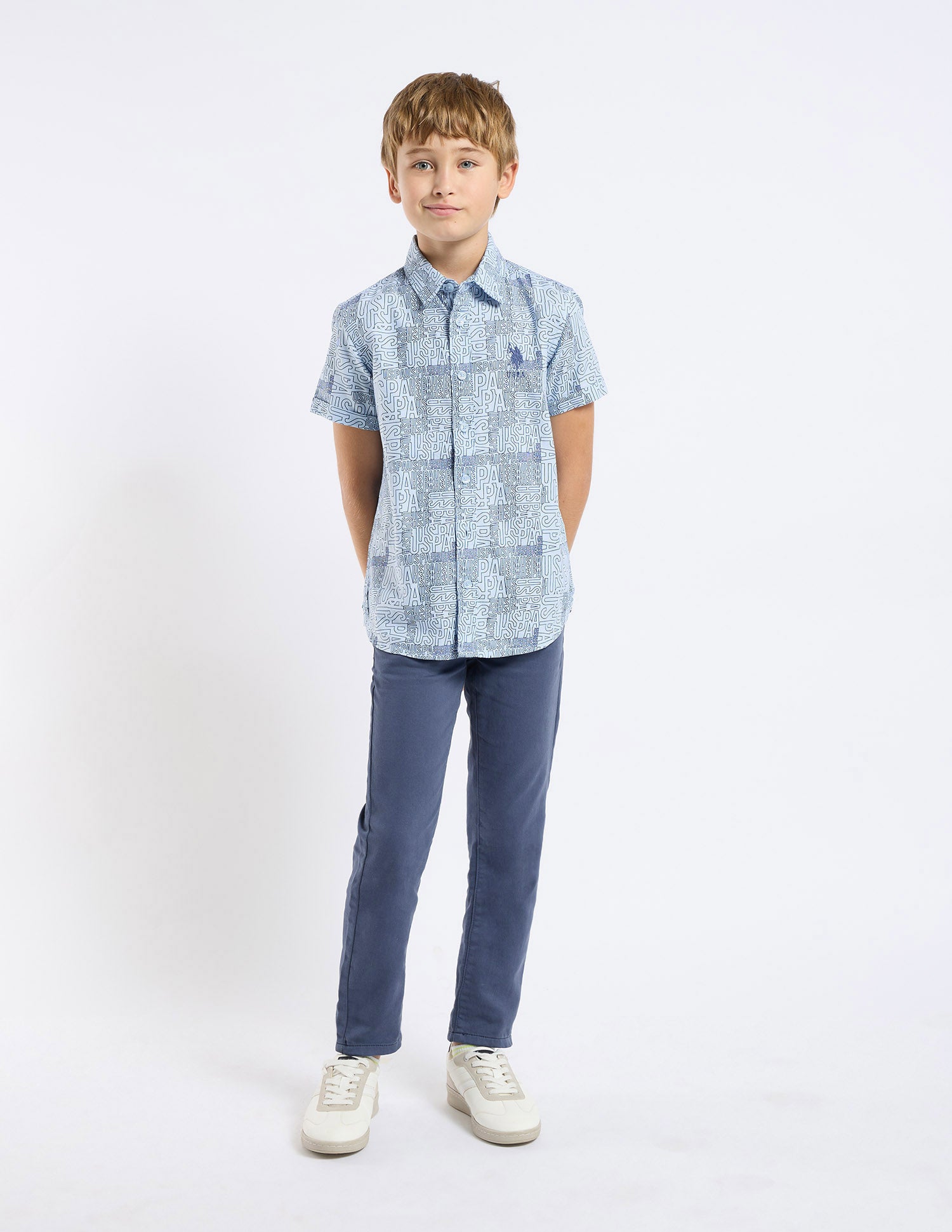 Boys Brand Printed Regular Fit Shirt Light Blue - U.S. POLO ASSN. | Large