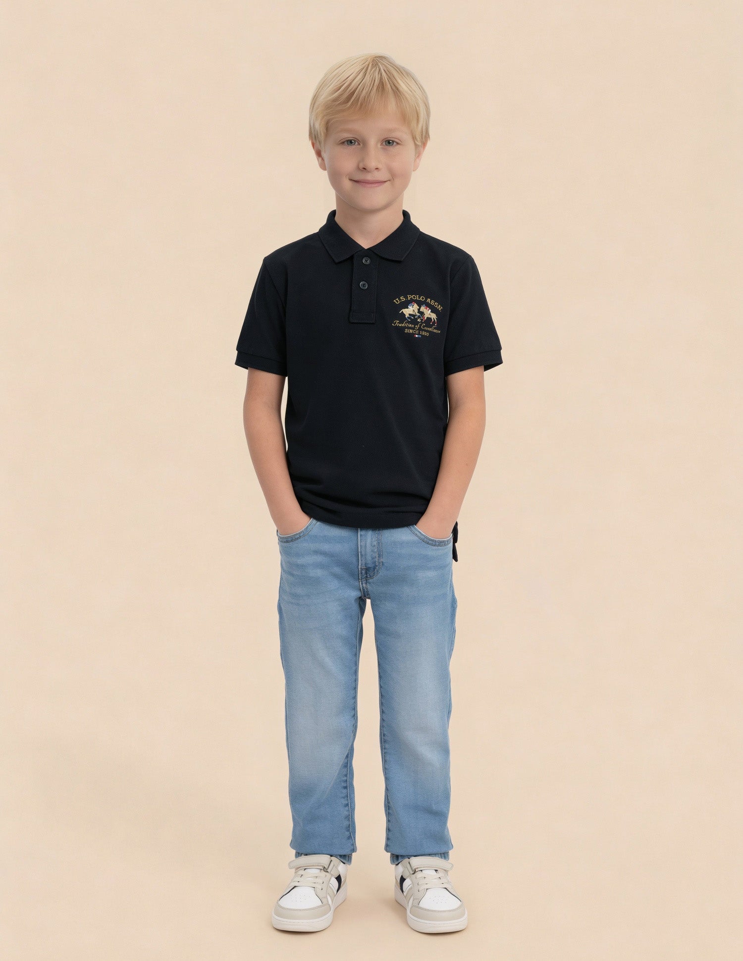 Boys Brand Embroidered Regular Fit Polo Shirt Navy - U.S. Polo Assn. India | Large